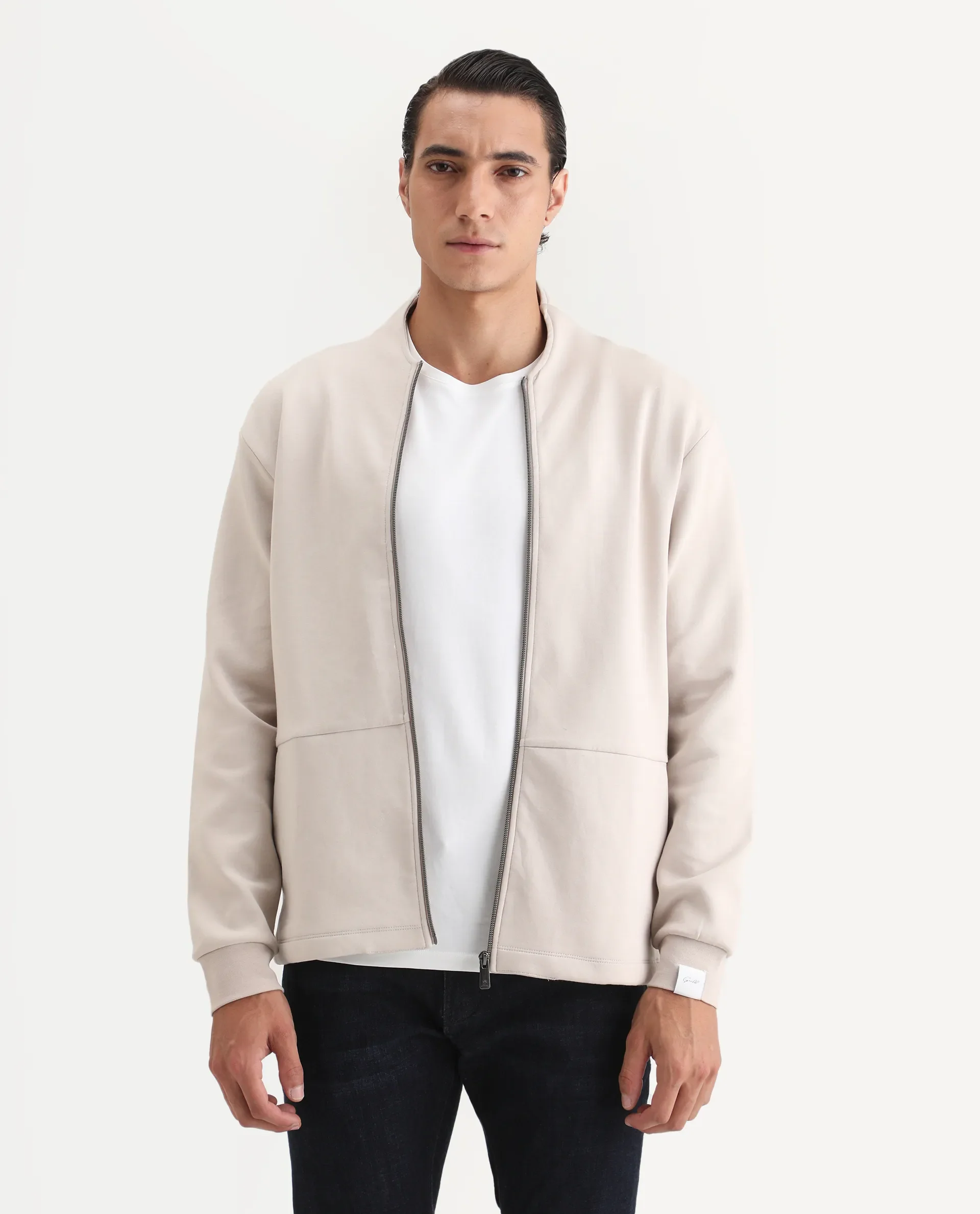 Rare Rabbit Men's Kezi Off White Cotton Blend Plain Regular Fit Full Sleeve High Neck Sweatshirt - Image 4
