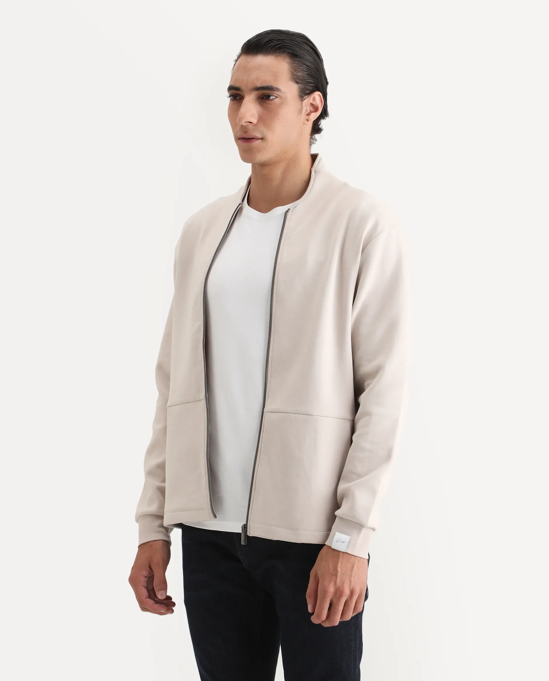Rare Rabbit Men's Kezi Off White Cotton Blend Plain Regular Fit Full Sleeve High Neck Sweatshirt - Image 5