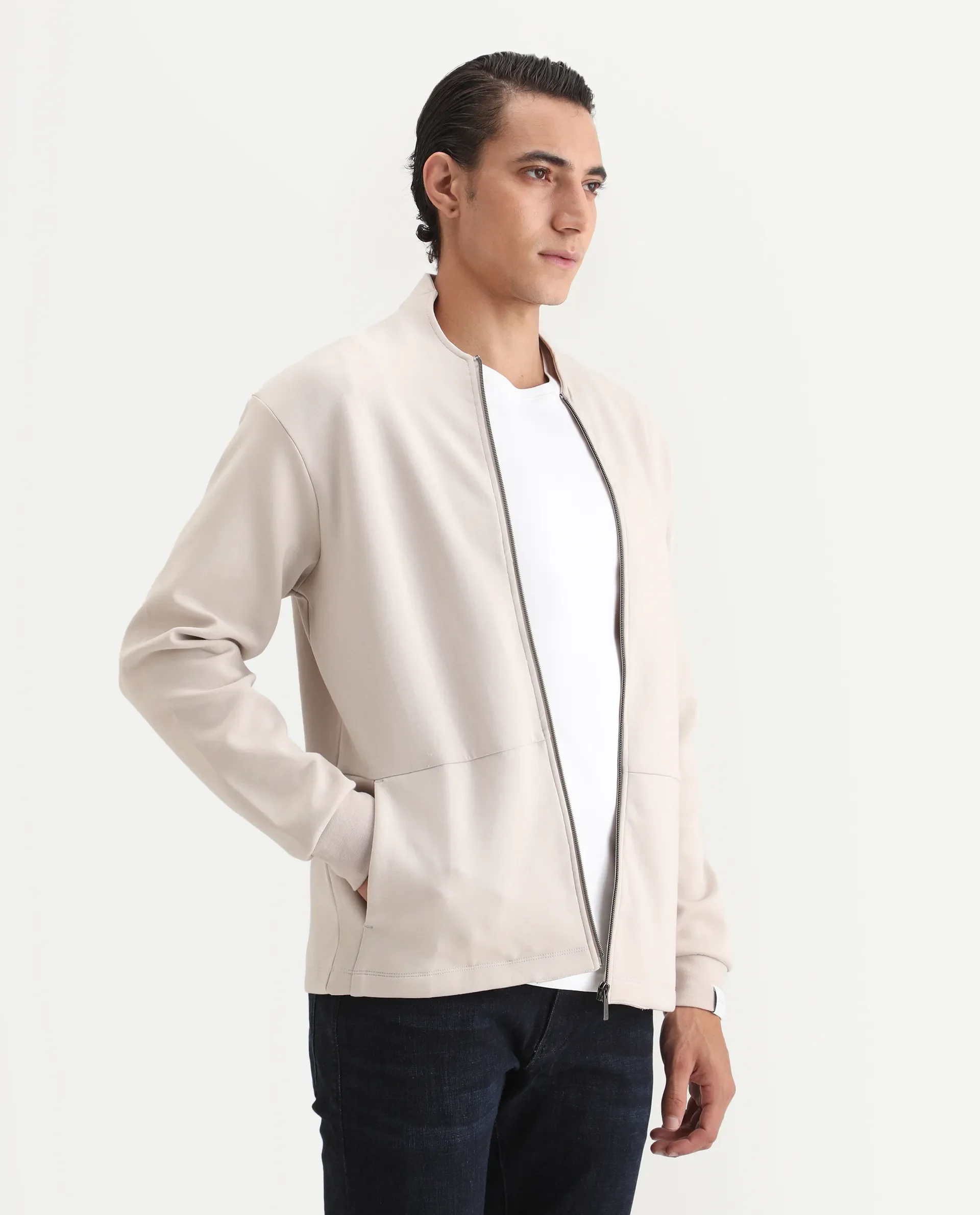 Rare Rabbit Men's Kezi Off White Cotton Blend Plain Regular Fit Full Sleeve High Neck Sweatshirt - Image 6