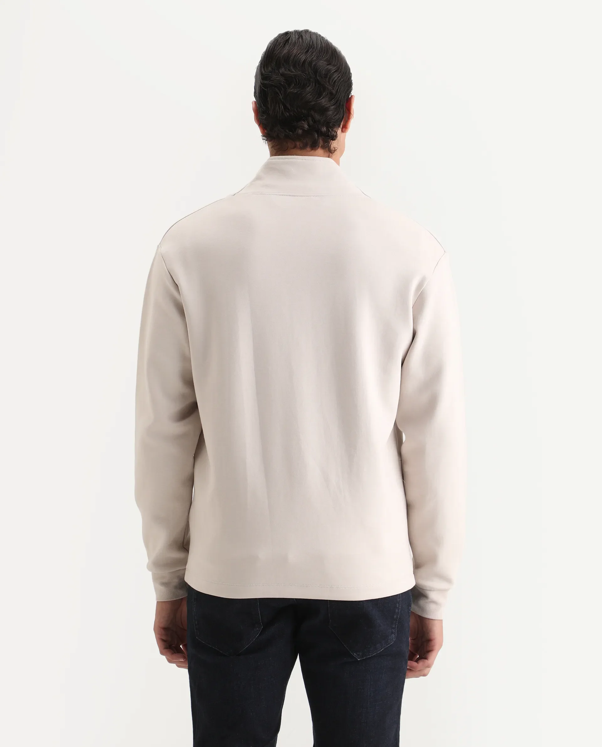 Rare Rabbit Men's Kezi Off White Cotton Blend Plain Regular Fit Full Sleeve High Neck Sweatshirt - Image 7