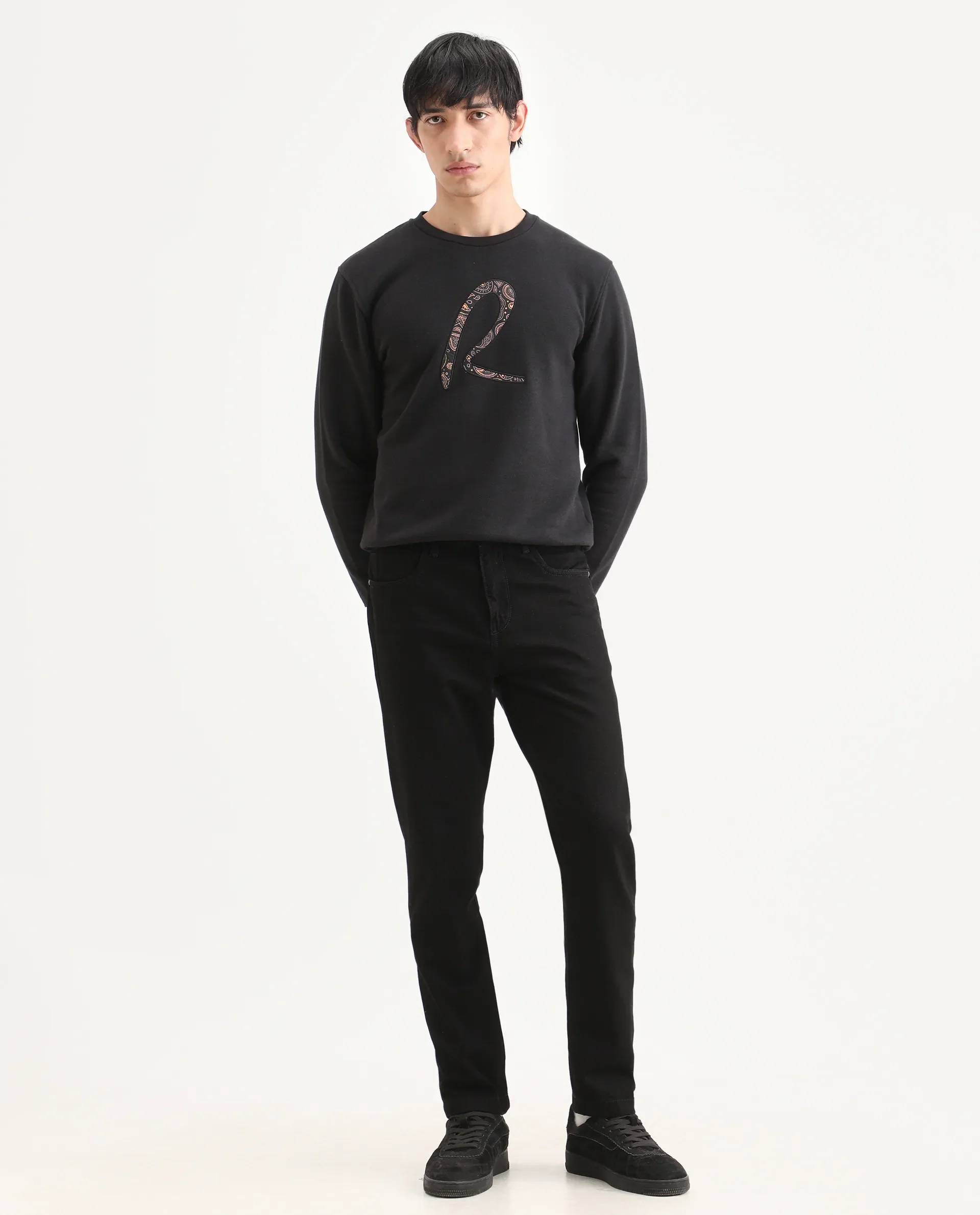 Rare Rabbit Men's Khal 26 Black Cotton Fabric Kurt Carrot Plain Jeans - Image 4
