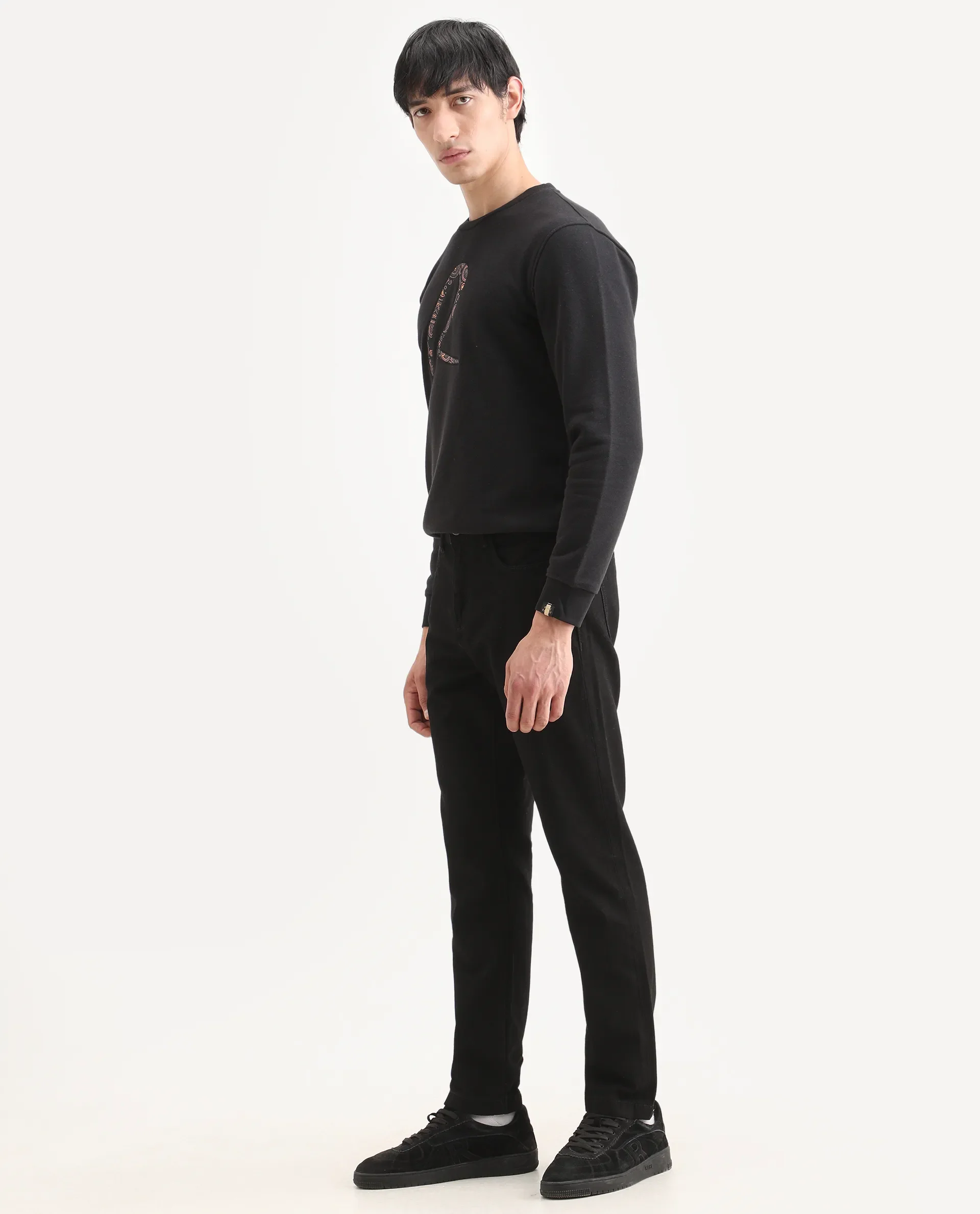 Rare Rabbit Men's Khal 26 Black Cotton Fabric Kurt Carrot Plain Jeans - Image 5