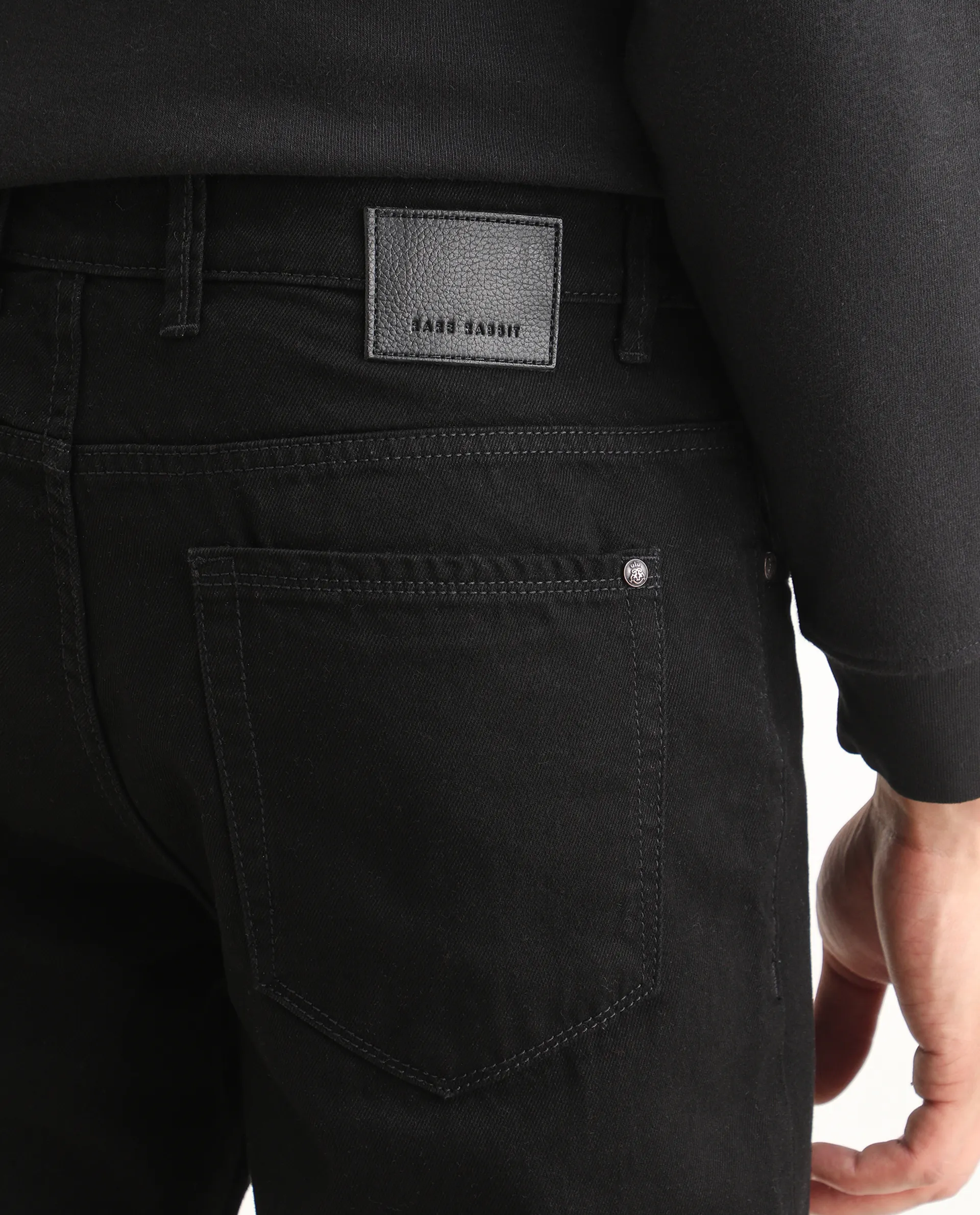Rare Rabbit Men's Khal 26 Black Cotton Fabric Kurt Carrot Plain Jeans - Image 6