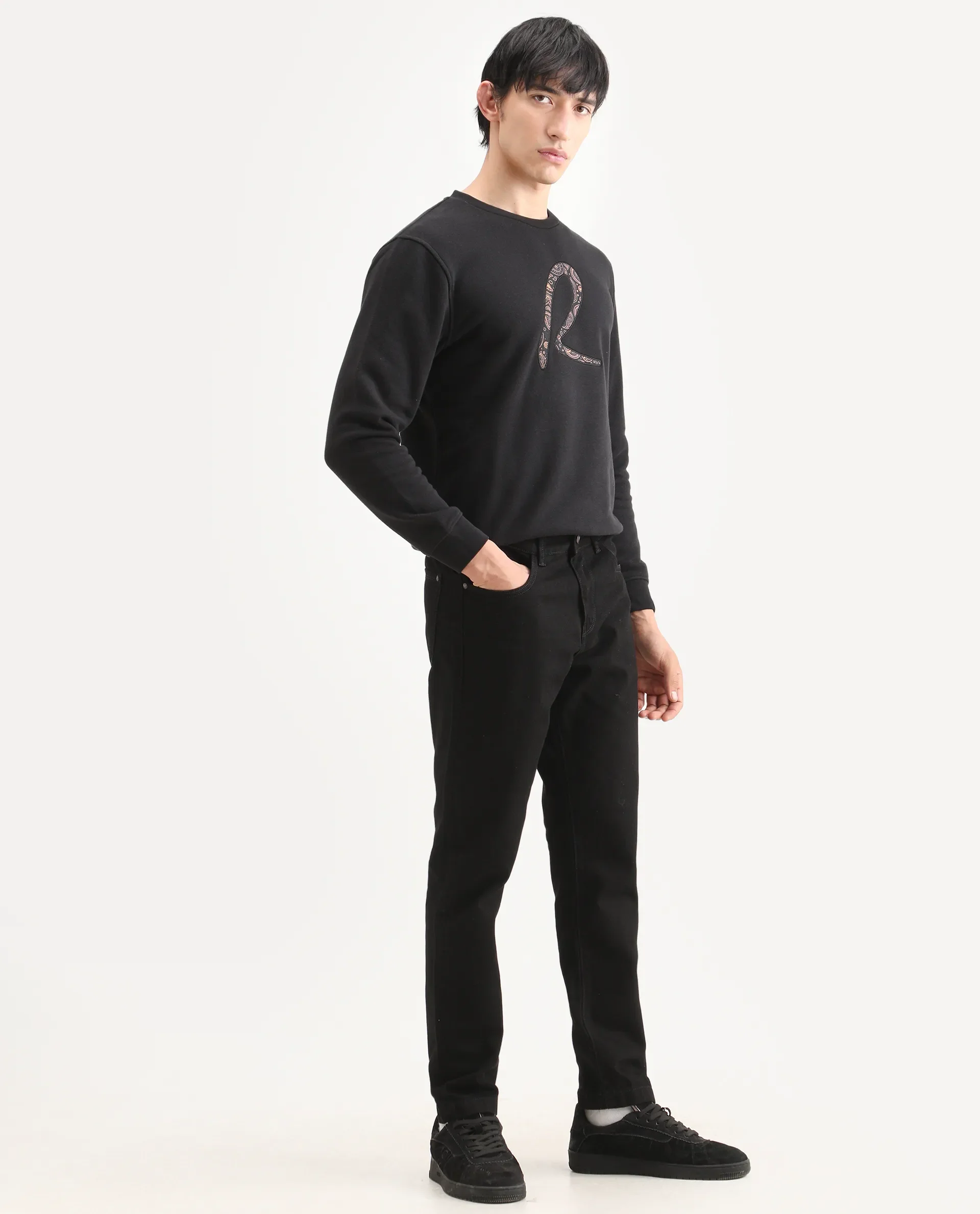 Rare Rabbit Men's Khal 26 Black Cotton Fabric Kurt Carrot Plain Jeans - Image 7