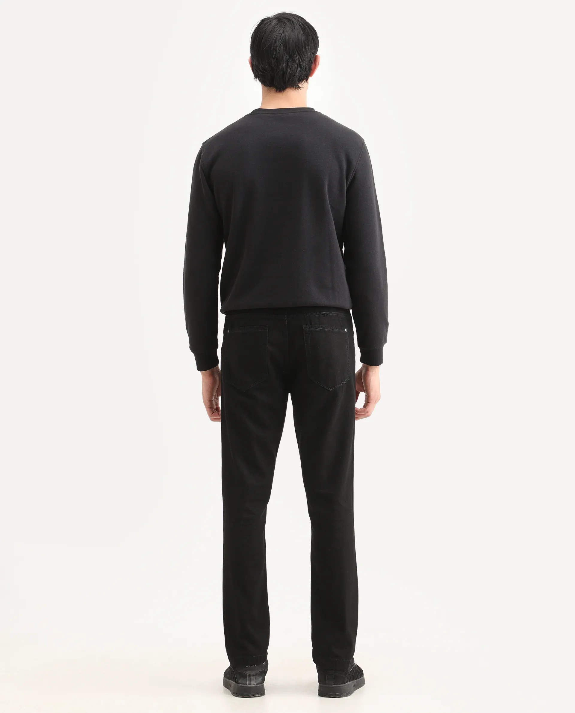 Rare Rabbit Men's Khal 26 Black Cotton Fabric Kurt Carrot Plain Jeans - Image 8