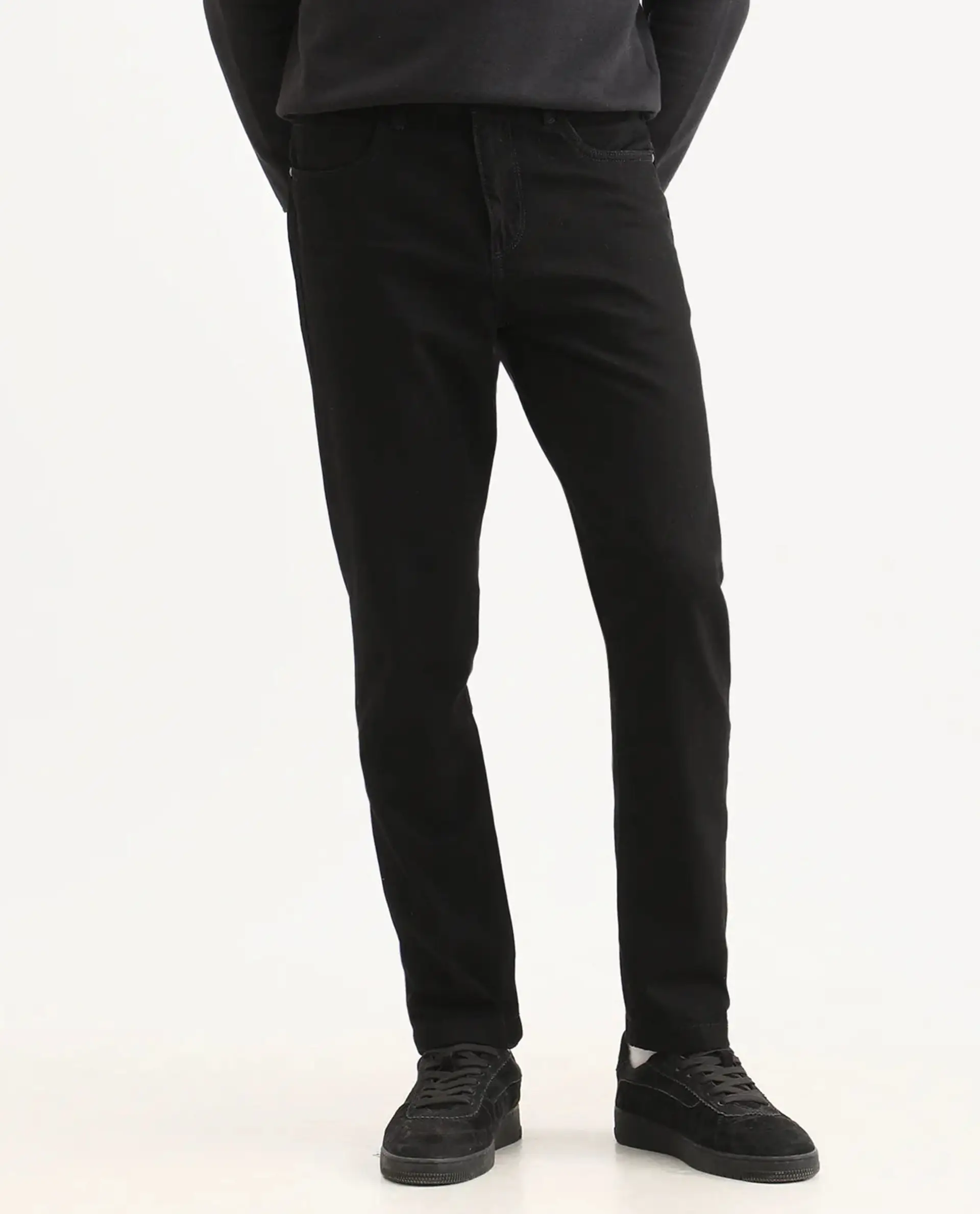 Rare Rabbit Men's Khal 26 Black Cotton Fabric Kurt Carrot Plain Jeans - Image 9