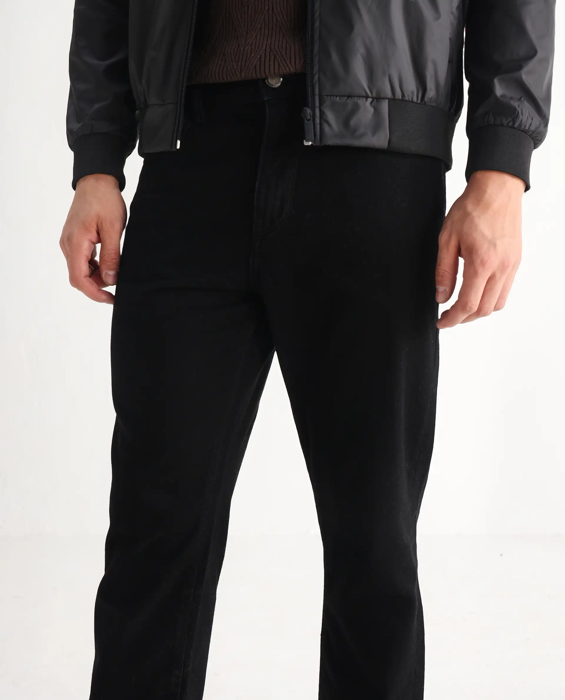 Rare Rabbit Men's Khal Black Cotton Plain Kurt Carrot Fit Jeans - Image 2