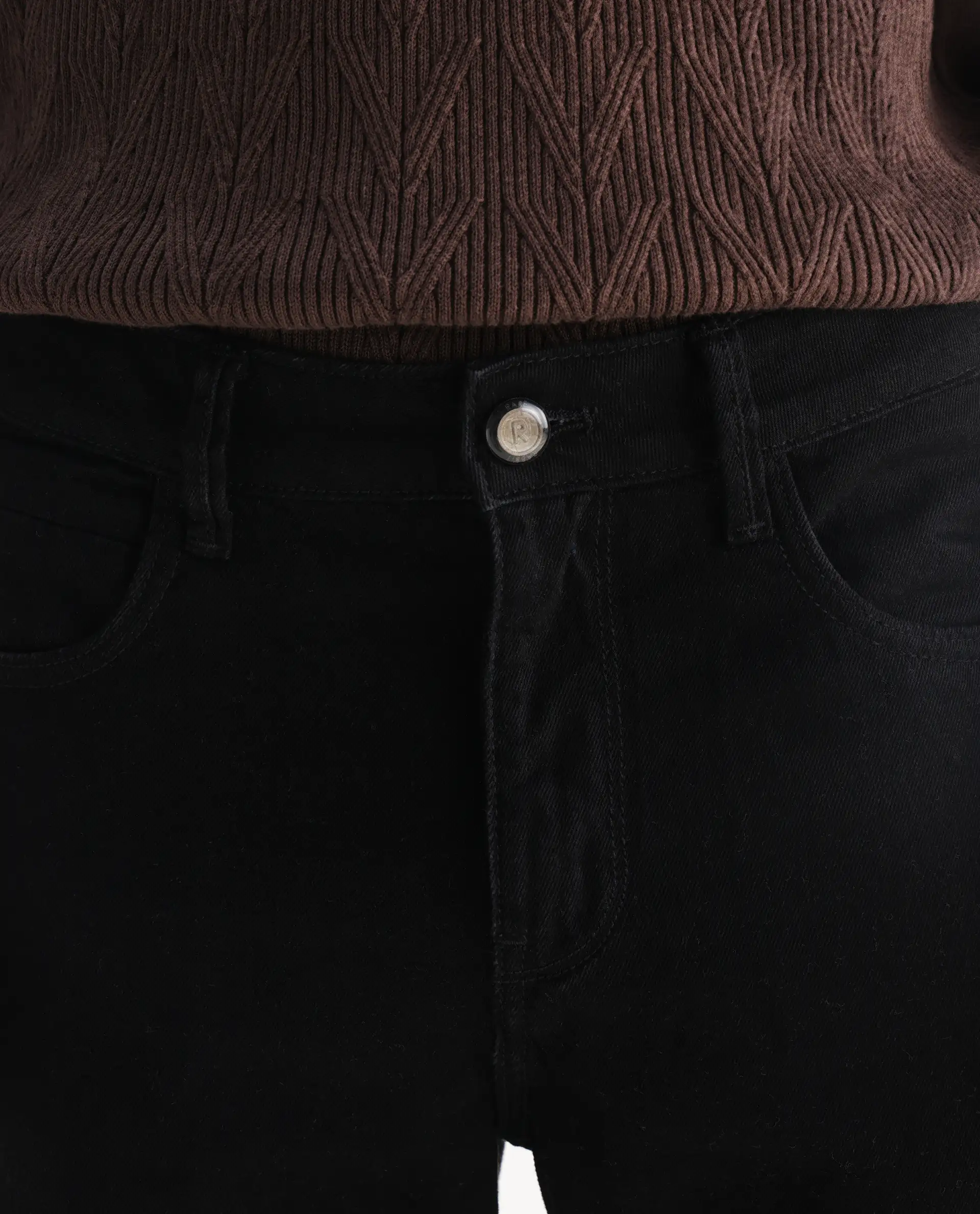 Rare Rabbit Men's Khal Black Cotton Plain Kurt Carrot Fit Jeans - Image 4