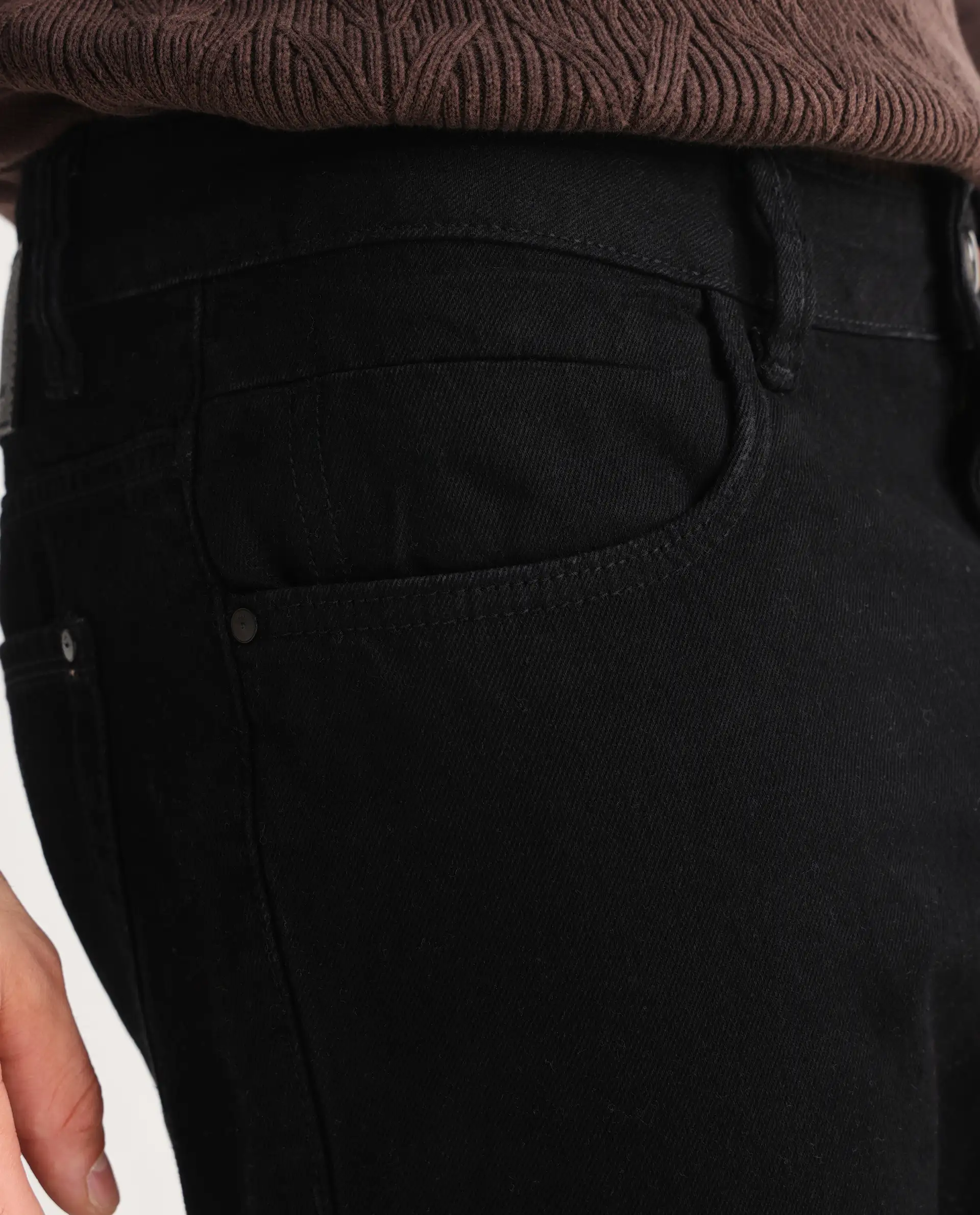 Rare Rabbit Men's Khal Black Cotton Plain Kurt Carrot Fit Jeans - Image 7