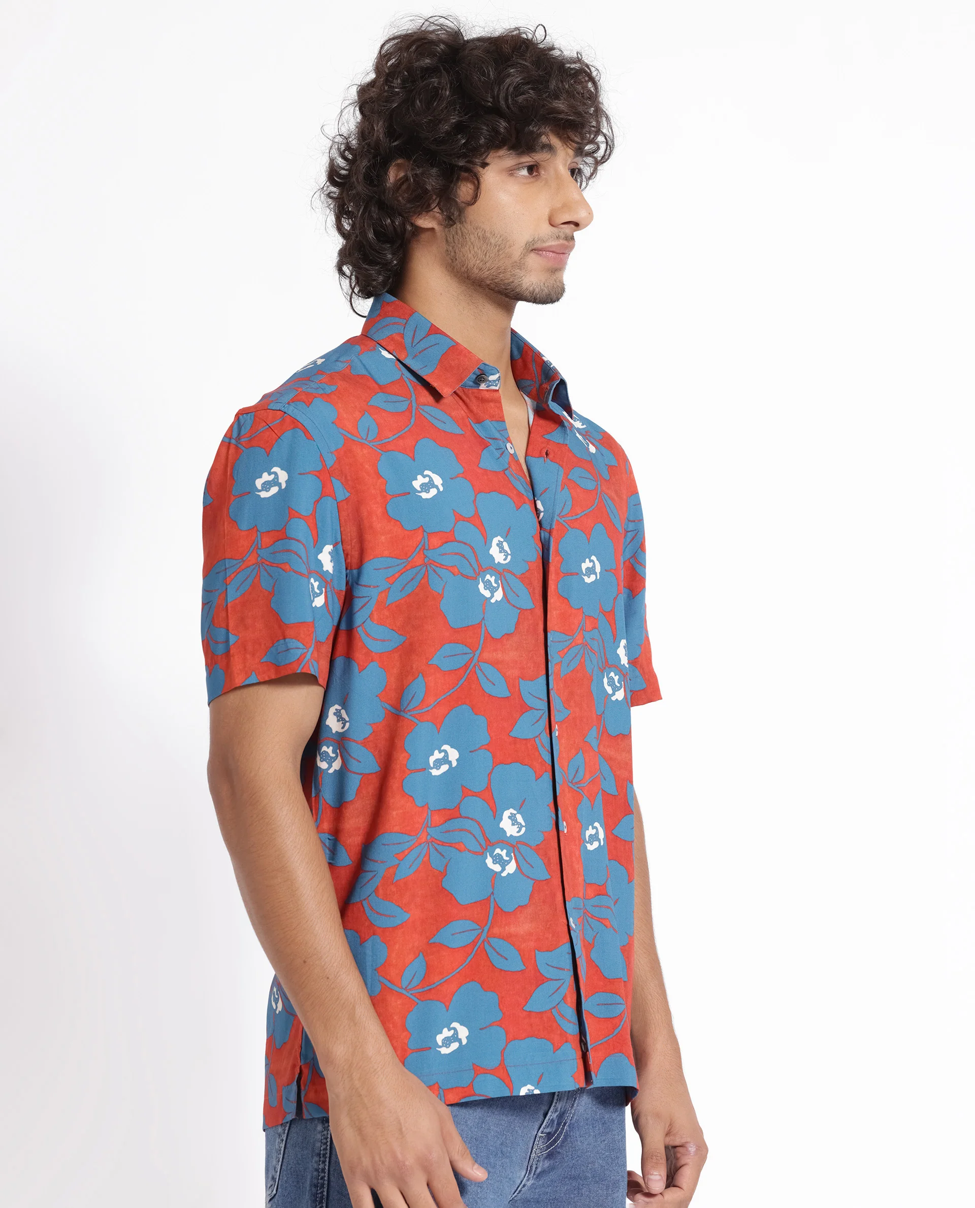 Rare Rabbit Men's Kian Dusky Orange Cotton Floral Print Regular Fit Half Sleeve Collared Shirt - Image 10