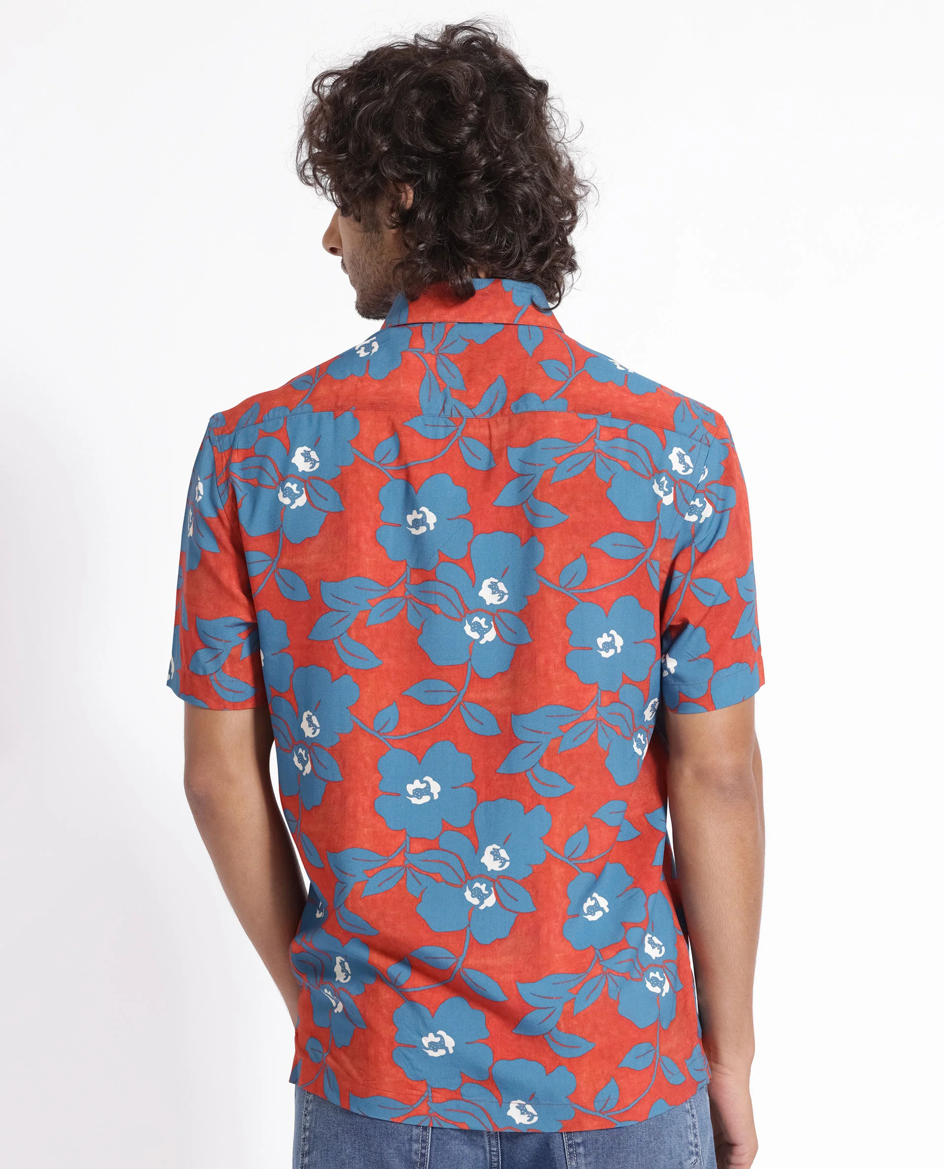 Rare Rabbit Men's Kian Dusky Orange Cotton Floral Print Regular Fit Half Sleeve Collared Shirt - Image 8