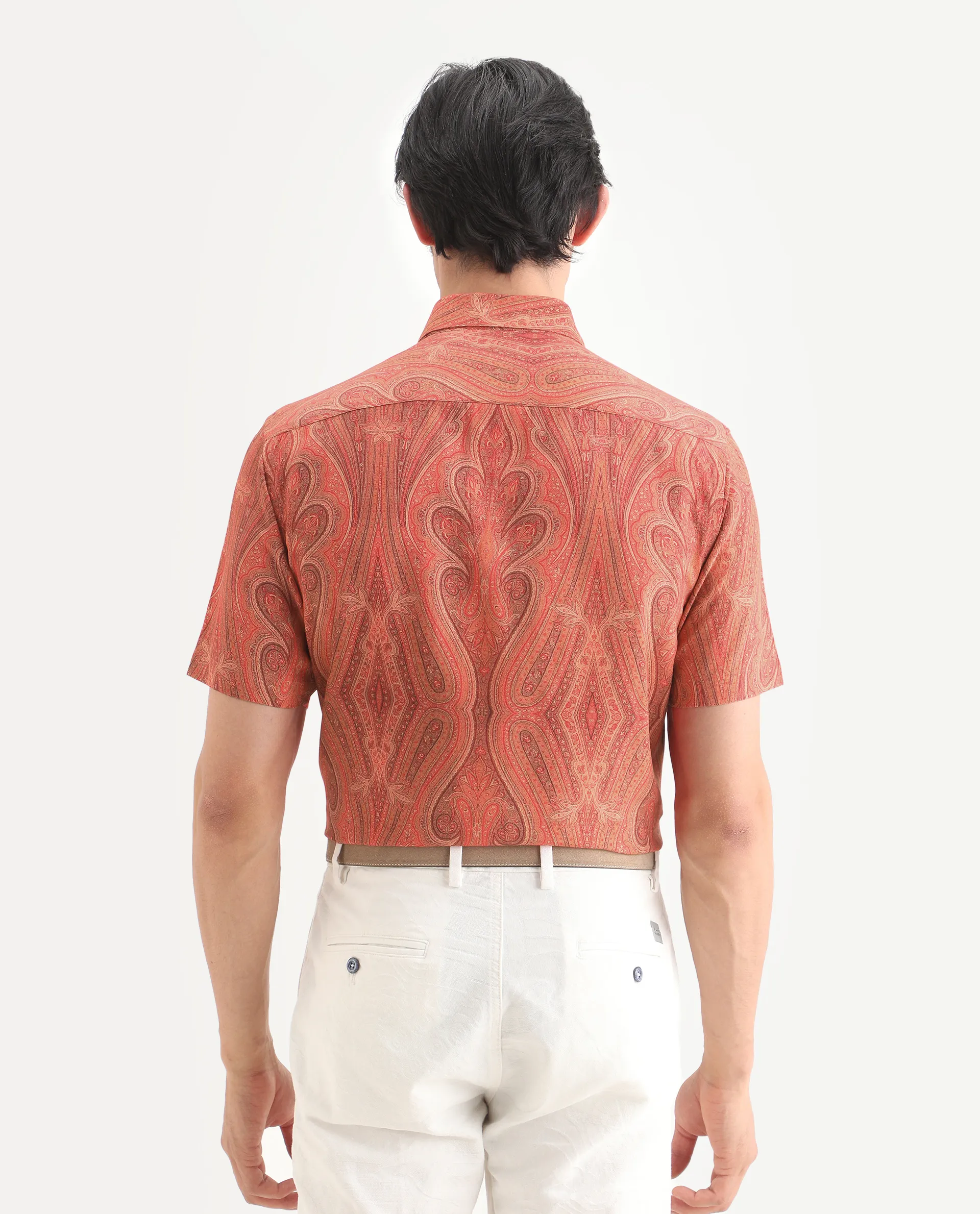 Rare Rabbit Men's Kian Red Viscose Fabric Half Sleeve Spread Collar Regular Fit Paisley Print Shirt - Image 8