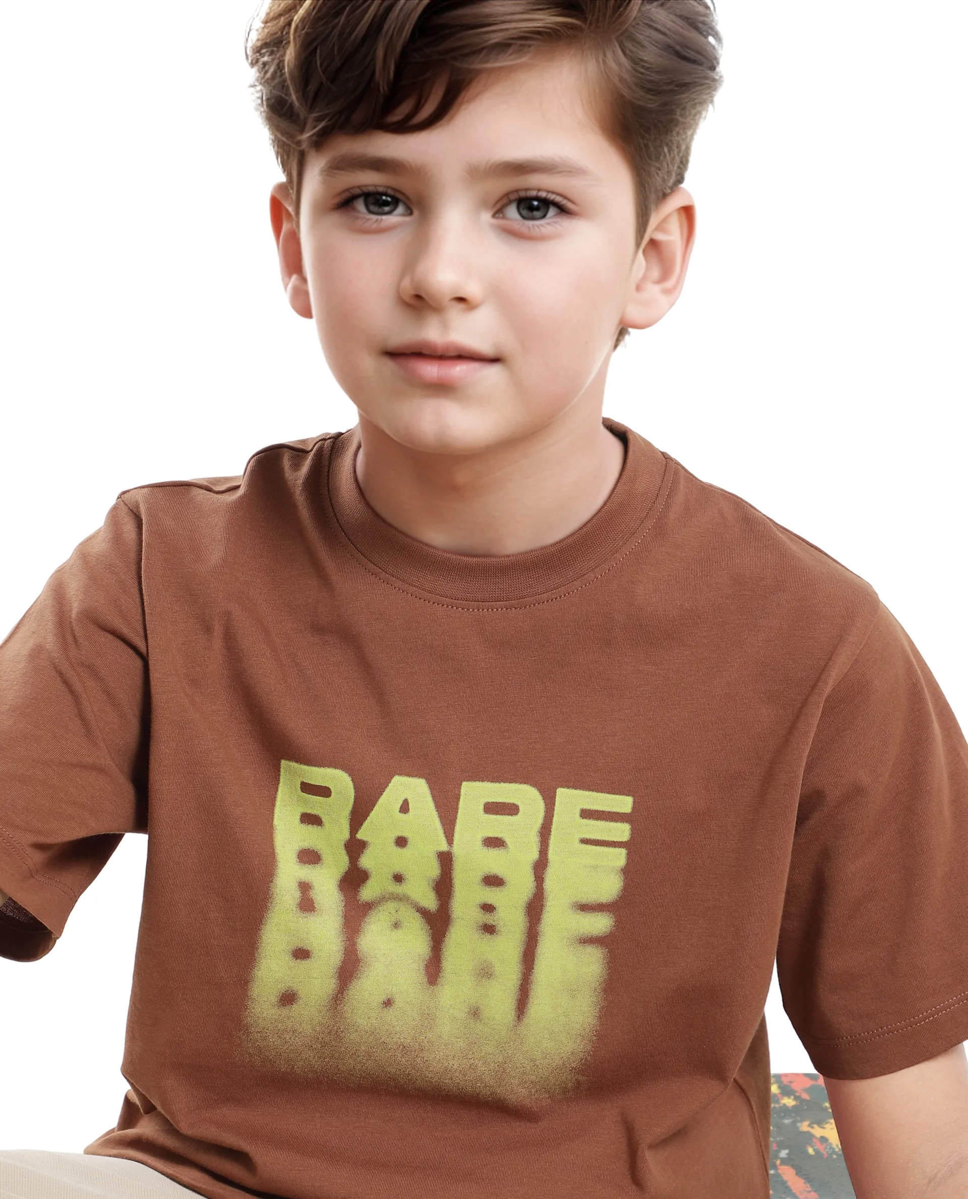 Rare Ones Kids Act-K Brown Cotton Printed Slip-On Regular Fit T-Shirt - Image 4