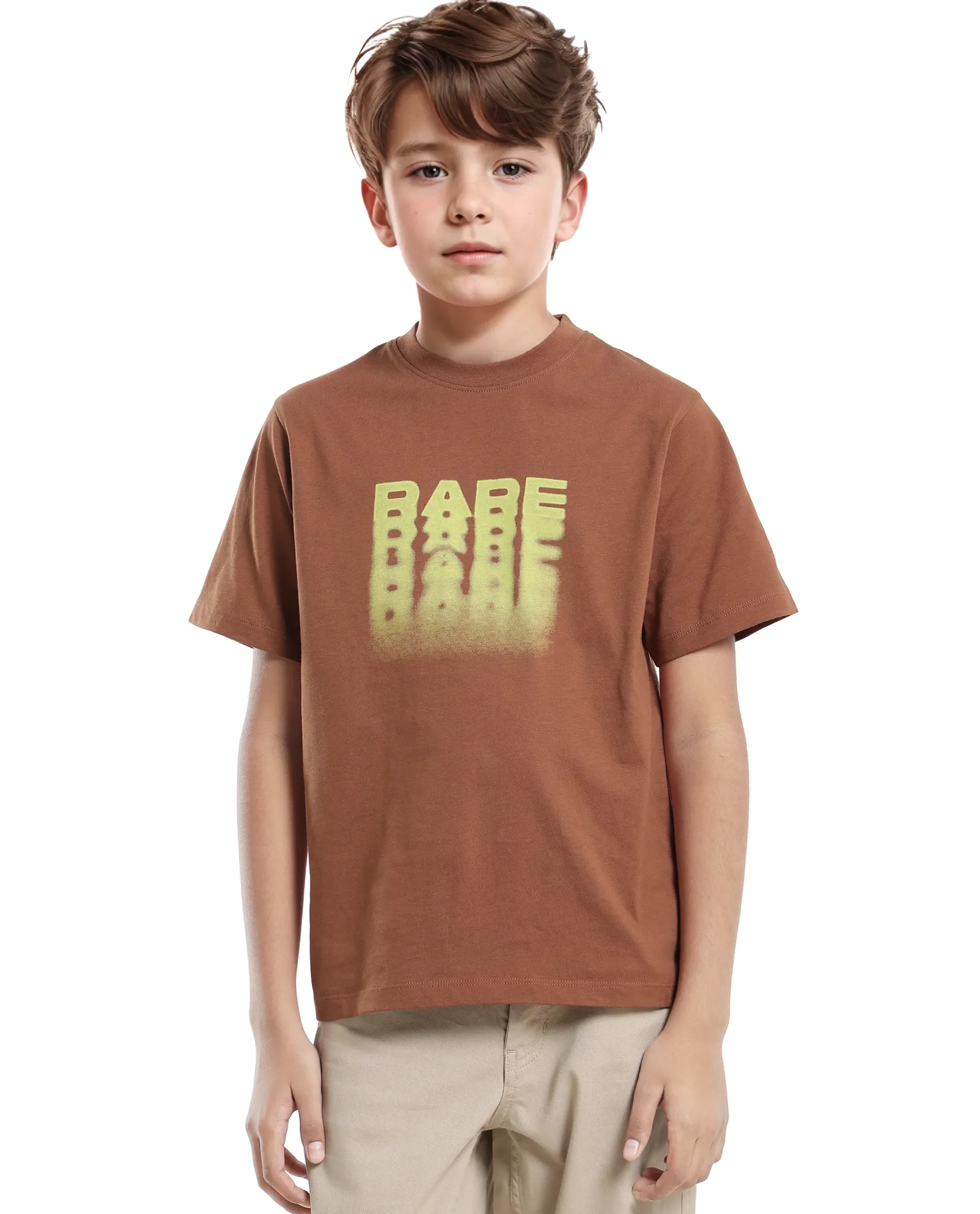 Rare Ones Kids Act-K Brown Cotton Printed Slip-On Regular Fit T-Shirt - Image 6