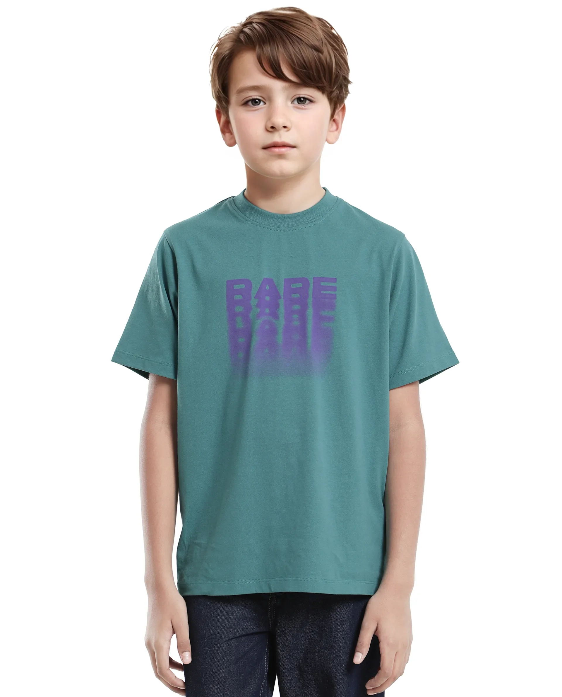 Rare Ones Kids Act-K Dark Green Cotton Solid Slip-On Regular Fit T-Shirt - Image 5