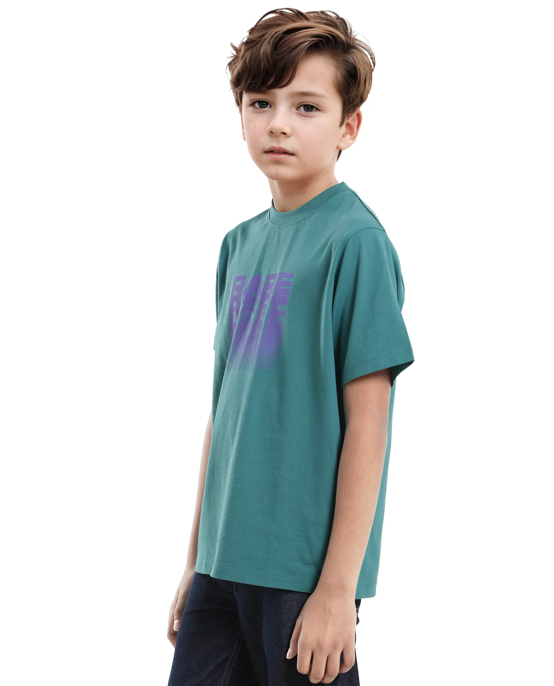 Rare Ones Kids Act-K Dark Green Cotton Solid Slip-On Regular Fit T-Shirt - Image 6