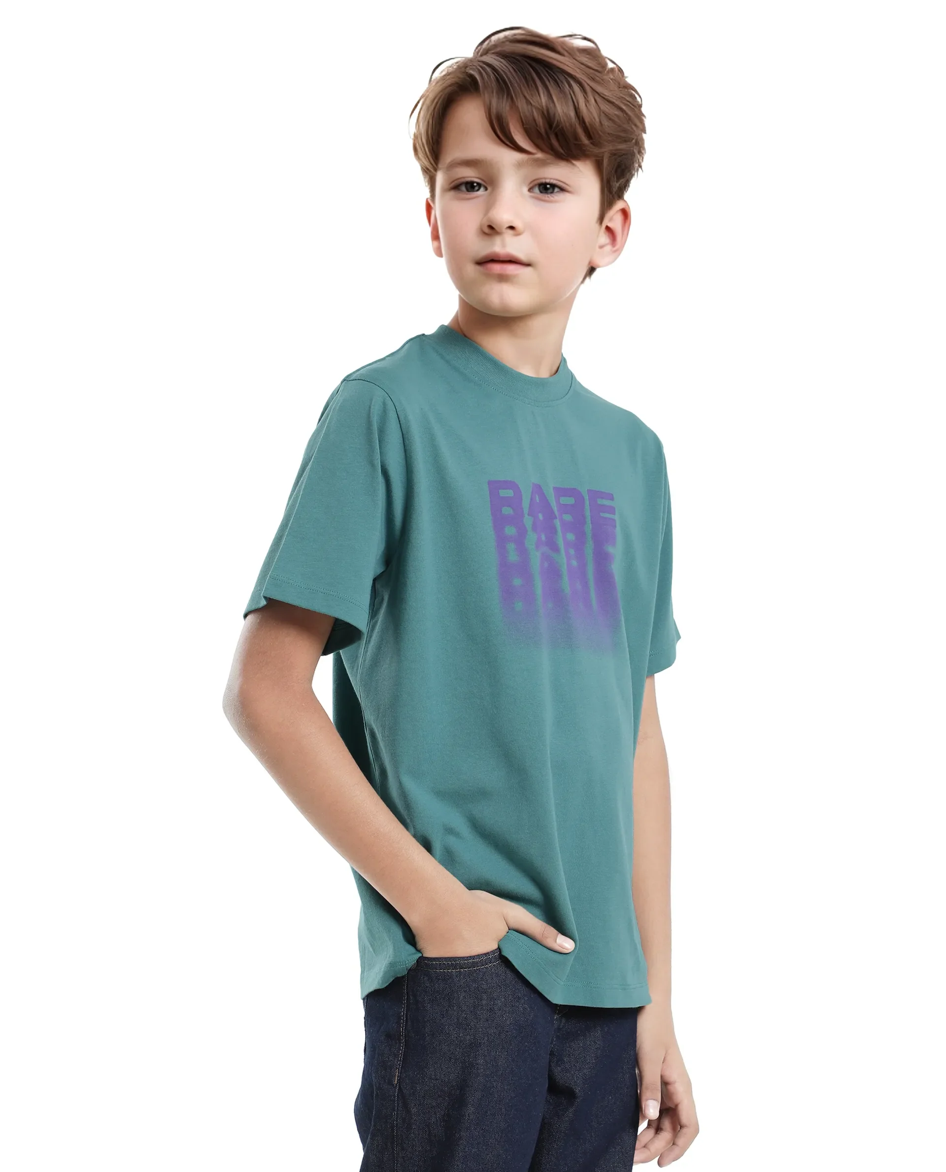 Rare Ones Kids Act-K Dark Green Cotton Solid Slip-On Regular Fit T-Shirt - Image 7
