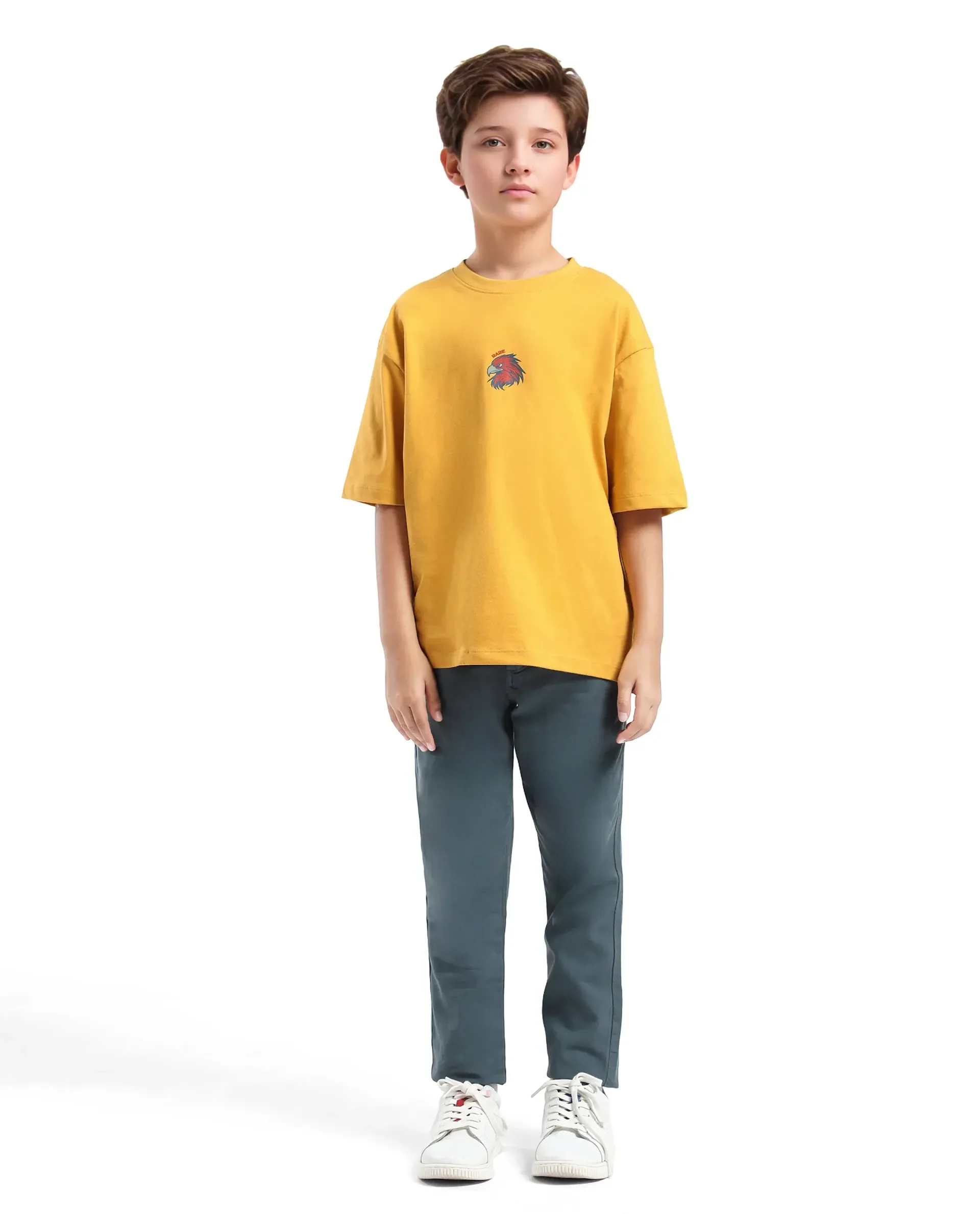Rare Ones Kids Aerie-T Yellow Cotton Graphic Print Slip-On Oversized Fit T-Shirt - Image 2