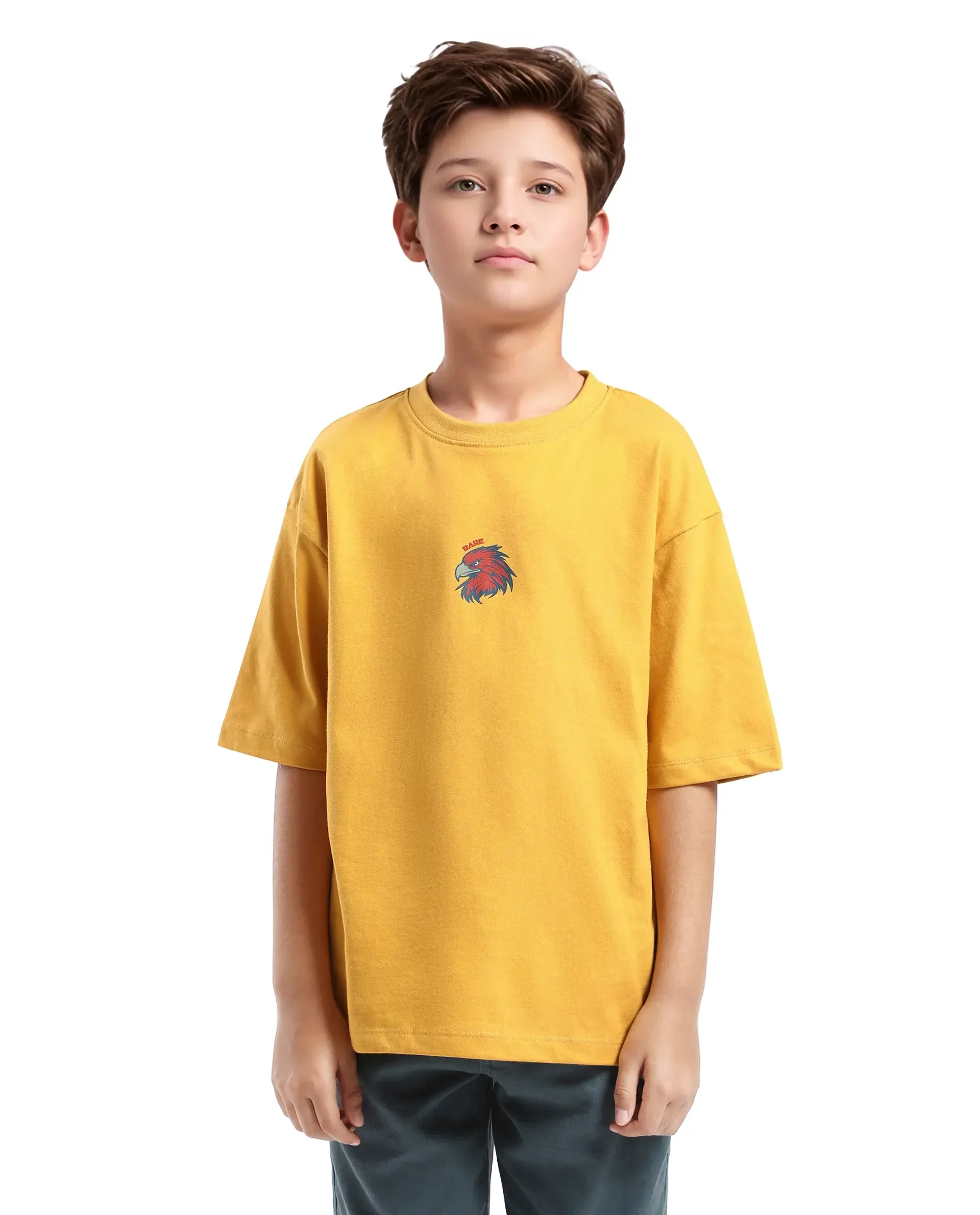Rare Ones Kids Aerie-T Yellow Cotton Graphic Print Slip-On Oversized Fit T-Shirt - Image 3