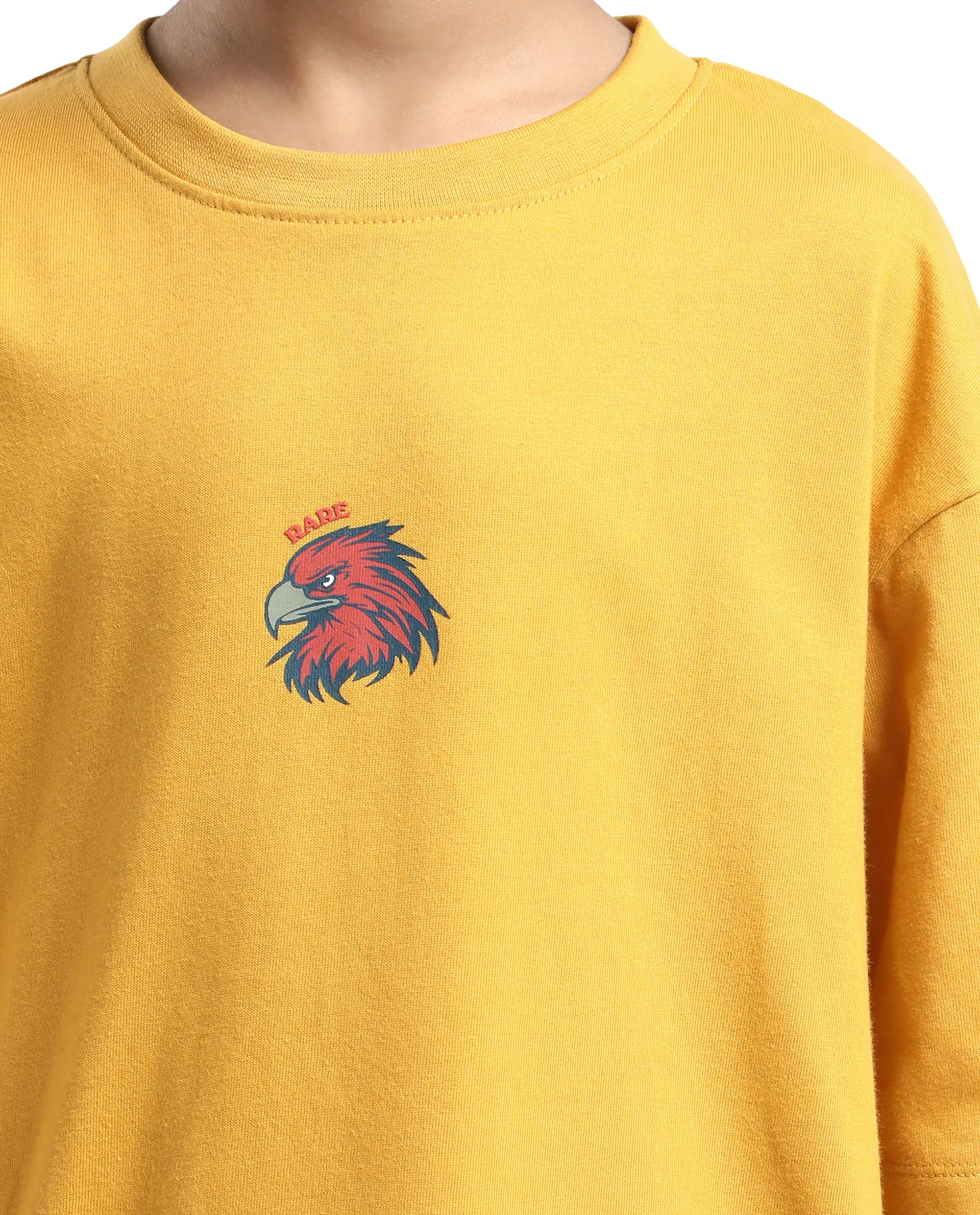 Rare Ones Kids Aerie-T Yellow Cotton Graphic Print Slip-On Oversized Fit T-Shirt - Image 4