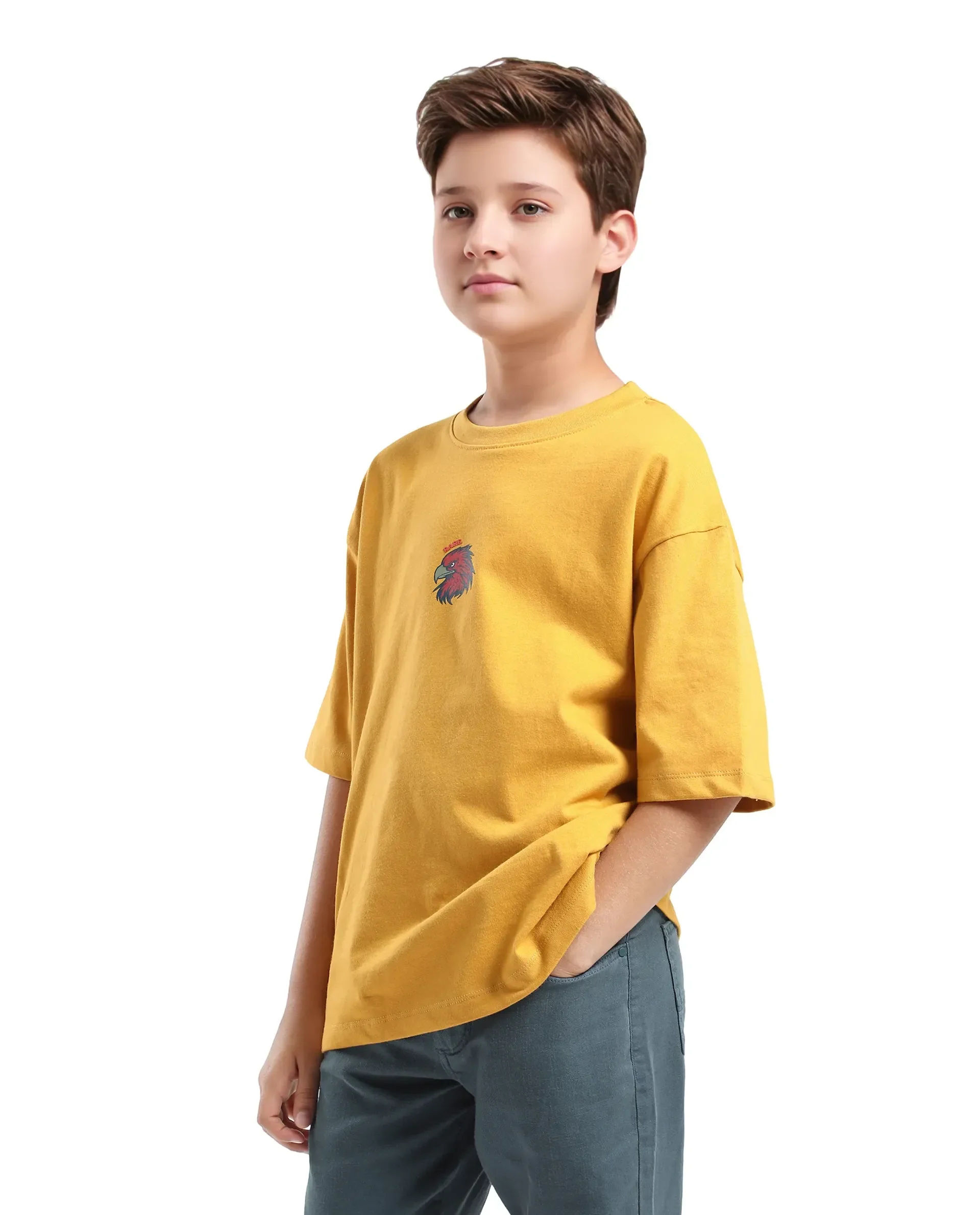 Rare Ones Kids Aerie-T Yellow Cotton Graphic Print Slip-On Oversized Fit T-Shirt - Image 5