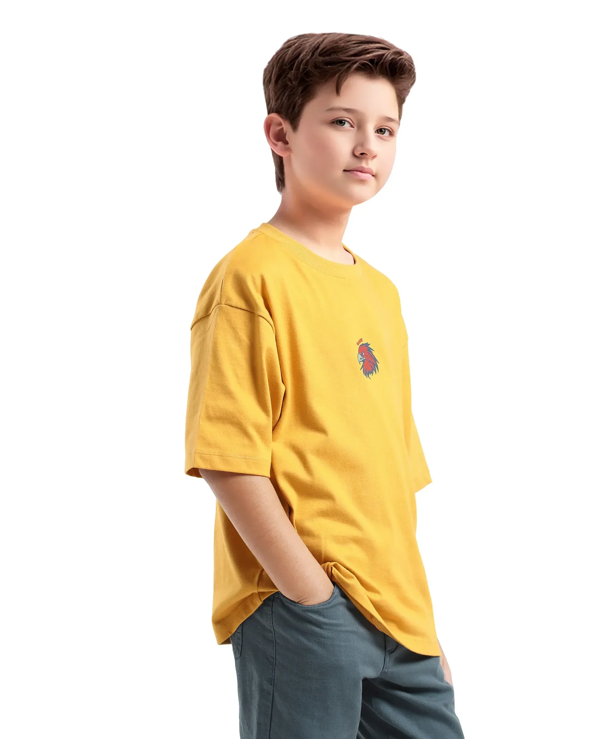 Rare Ones Kids Aerie-T Yellow Cotton Graphic Print Slip-On Oversized Fit T-Shirt - Image 6
