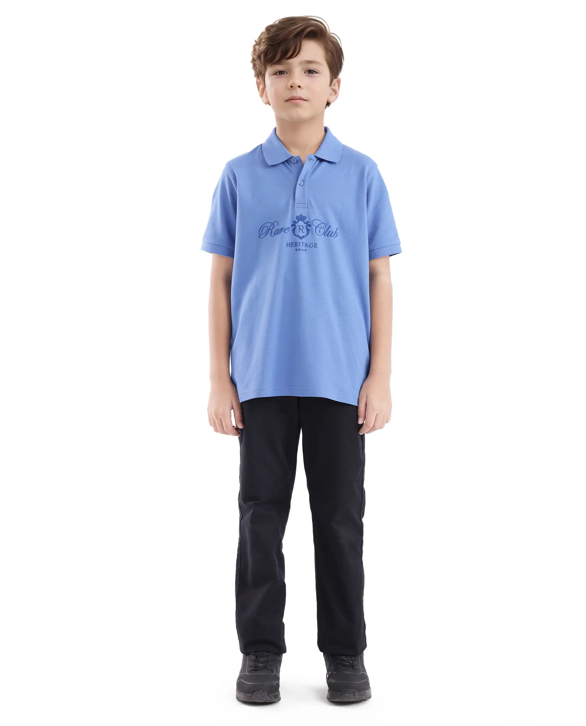 Rare Ones Kids Aimo Dark Blue Cotton Short Sleeve Collared Neck Hd Print Polo - Image 2