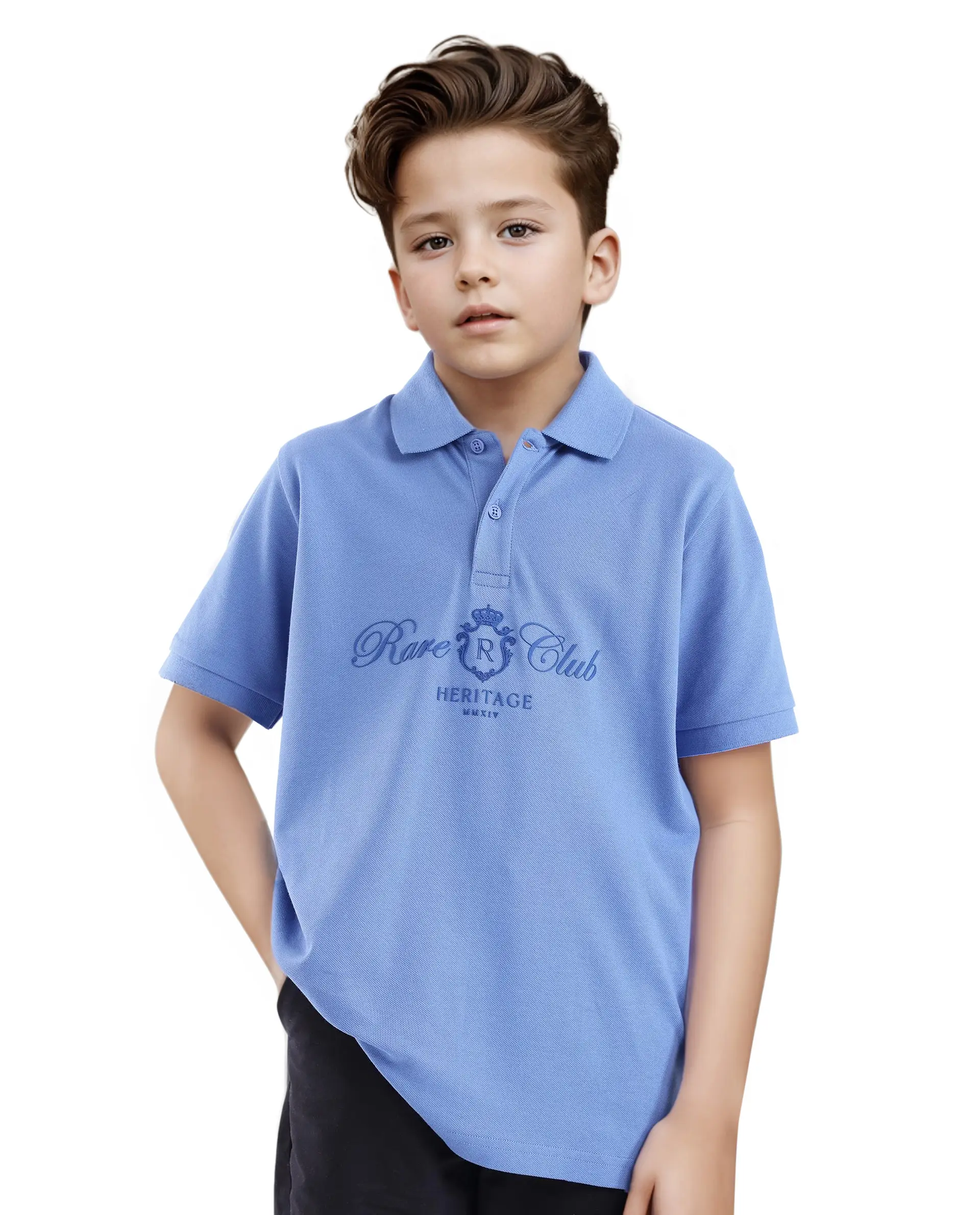 Rare Ones Kids Aimo Dark Blue Cotton Short Sleeve Collared Neck Hd Print Polo - Image 4