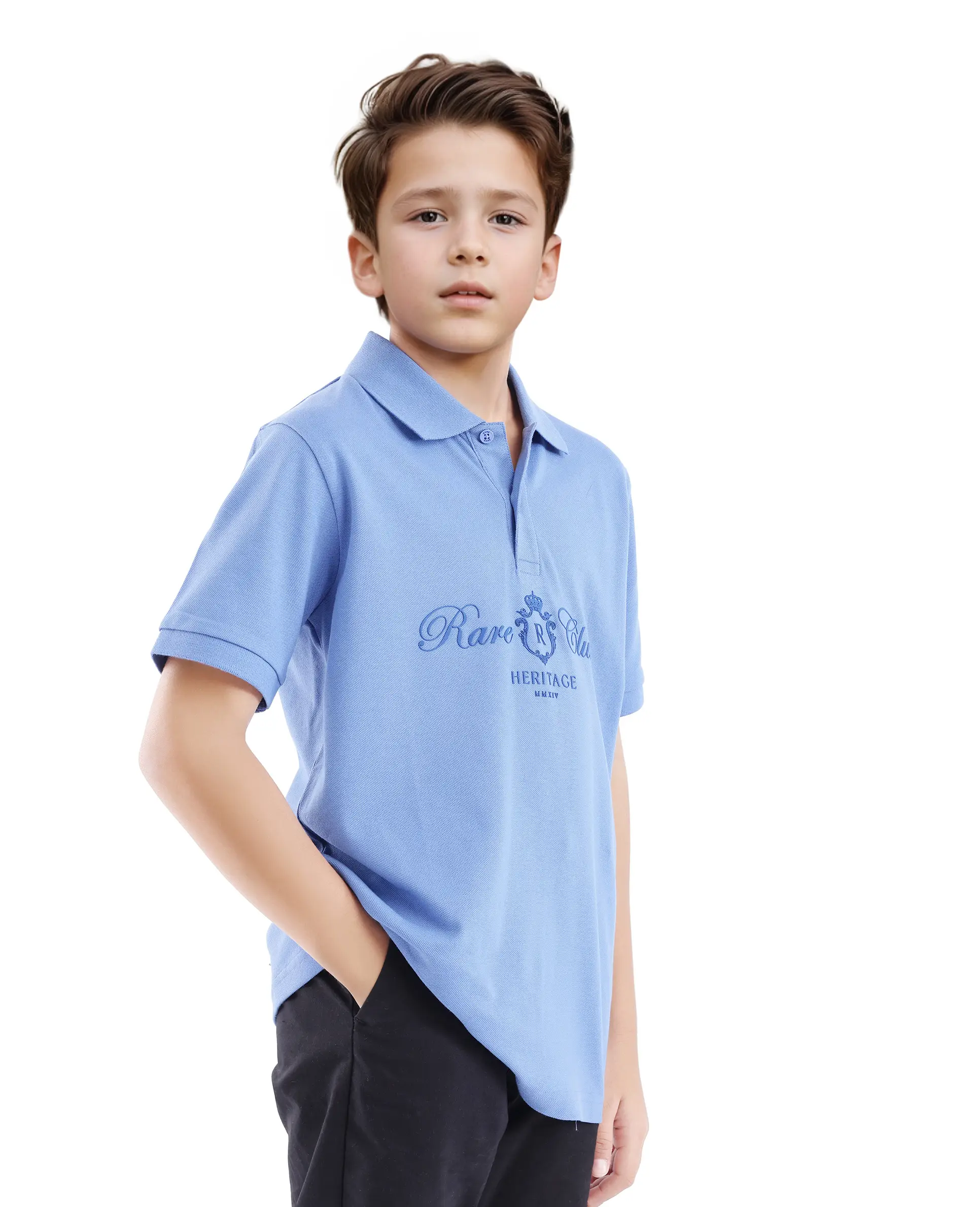 Rare Ones Kids Aimo Dark Blue Cotton Short Sleeve Collared Neck Hd Print Polo - Image 6