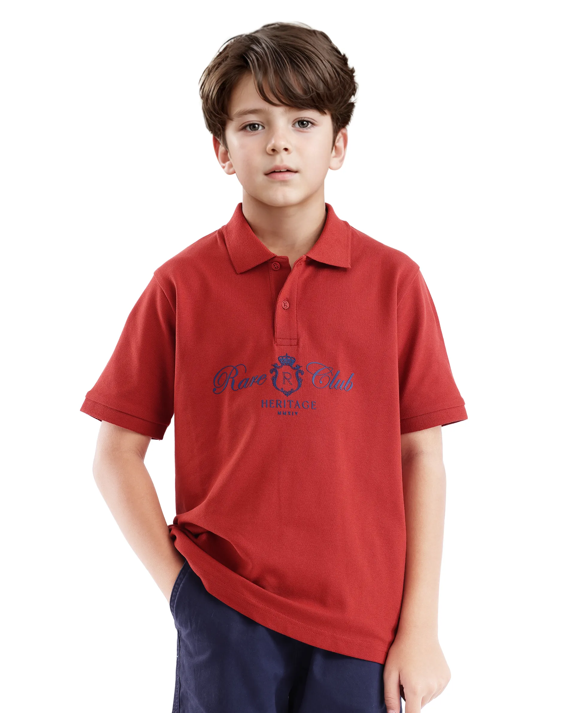 Rare Ones Kids Aimo Dark Rust Cotton Short Sleeve Hd Print Polo