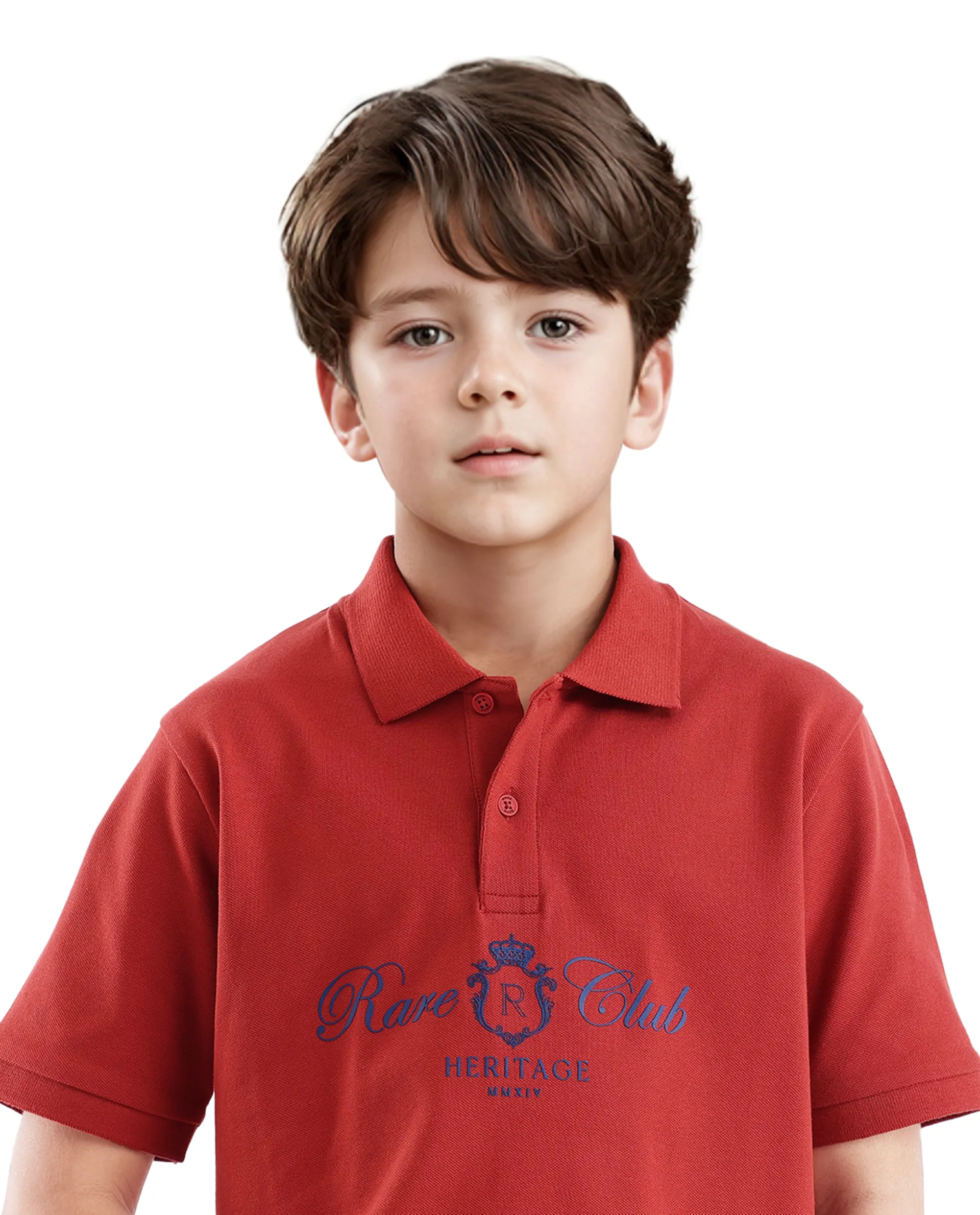 Rare Ones Kids Aimo Dark Rust Cotton Short Sleeve Hd Print Polo - Image 2