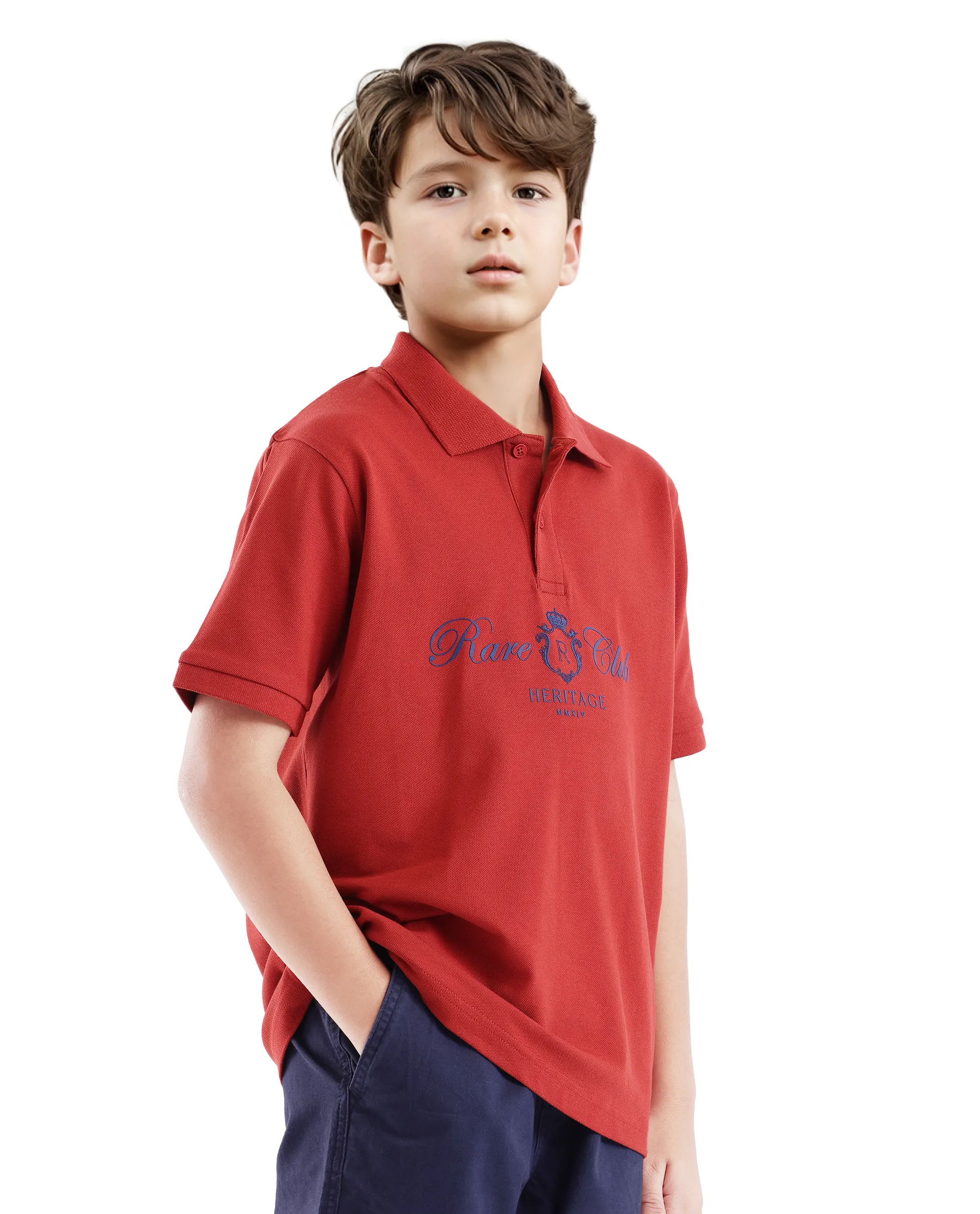 Rare Ones Kids Aimo Dark Rust Cotton Short Sleeve Hd Print Polo - Image 3