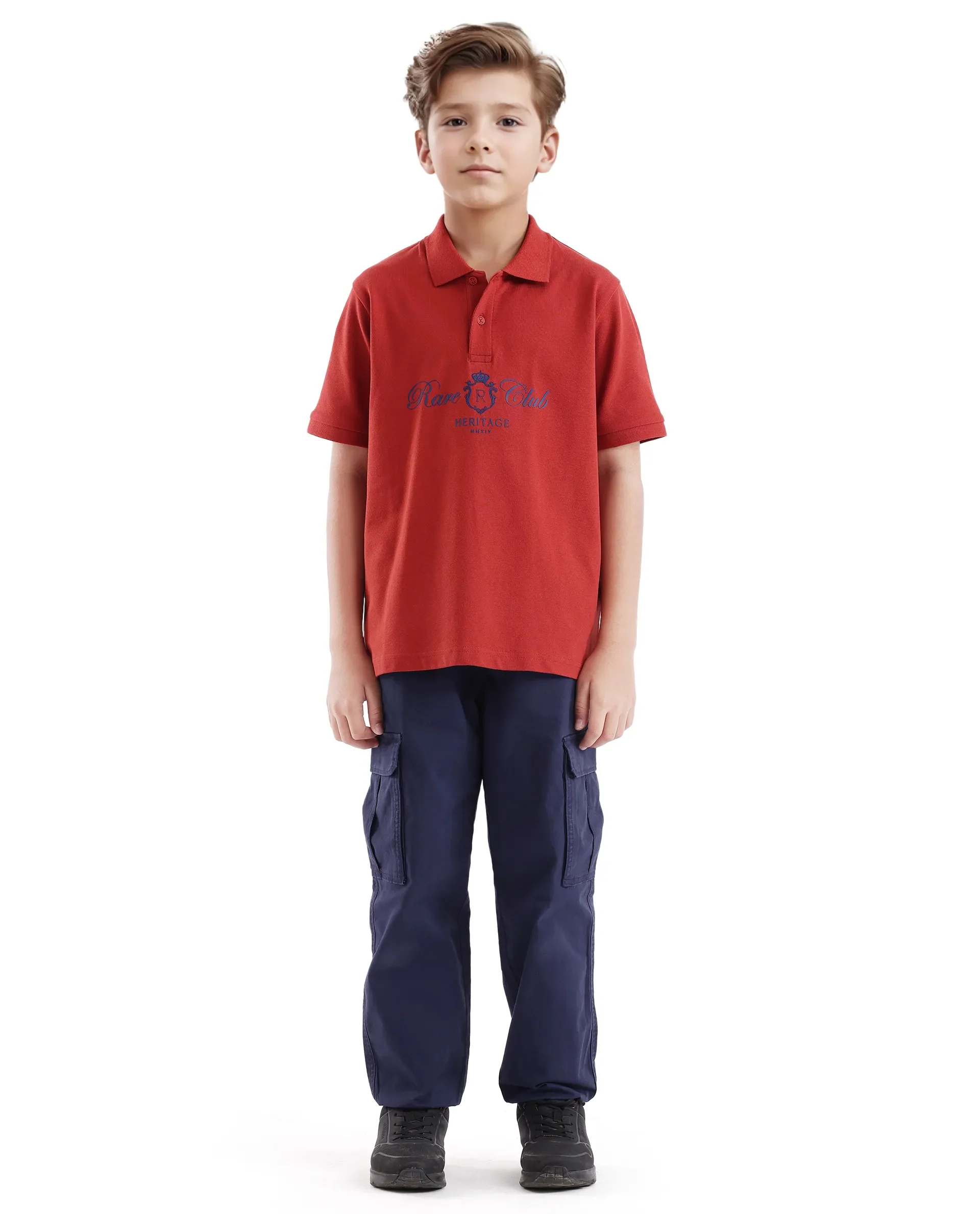 Rare Ones Kids Aimo Dark Rust Cotton Short Sleeve Hd Print Polo - Image 7