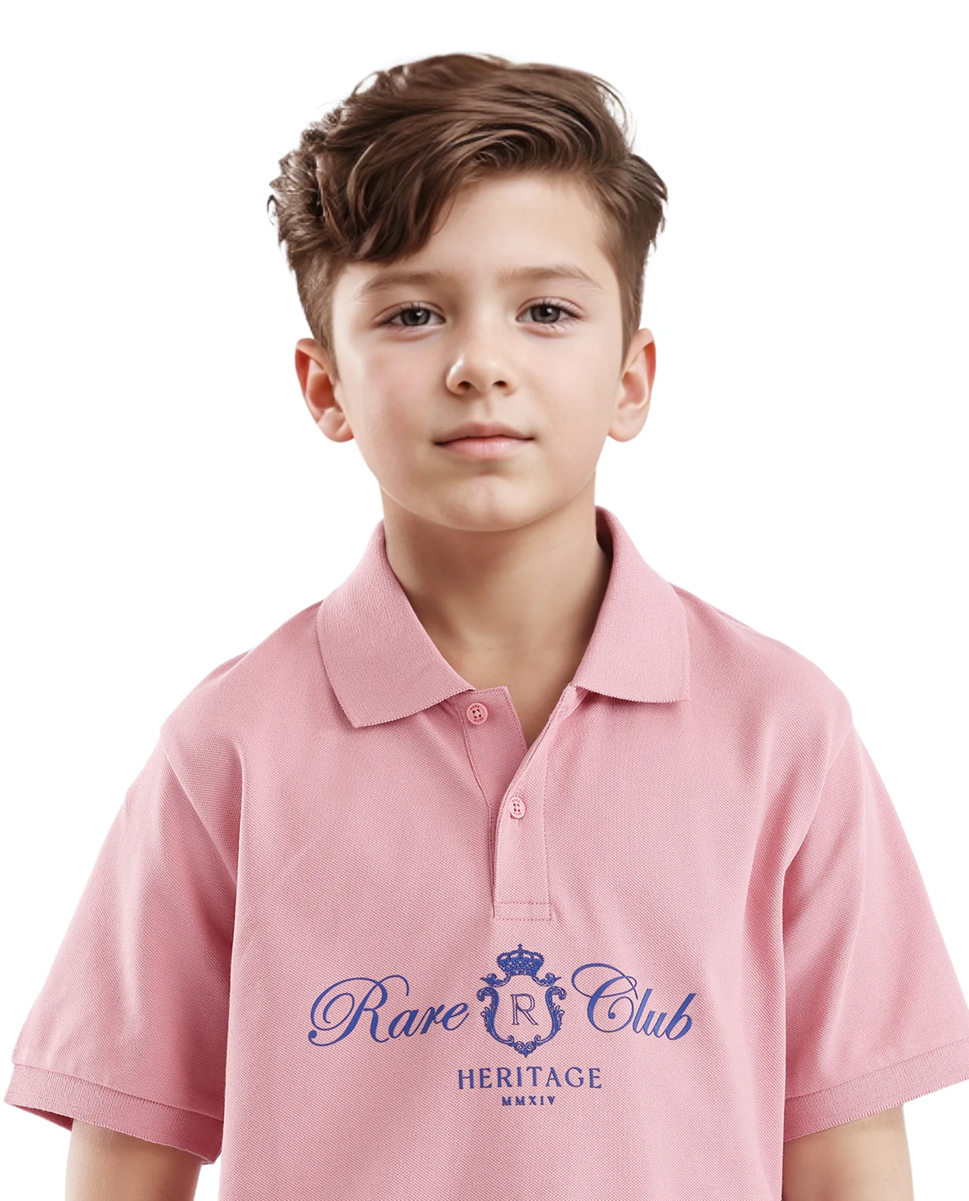 Rare Ones Kids Aimo Pastel Pink Cotton Short Sleeve Hd Print Polo - Image 4