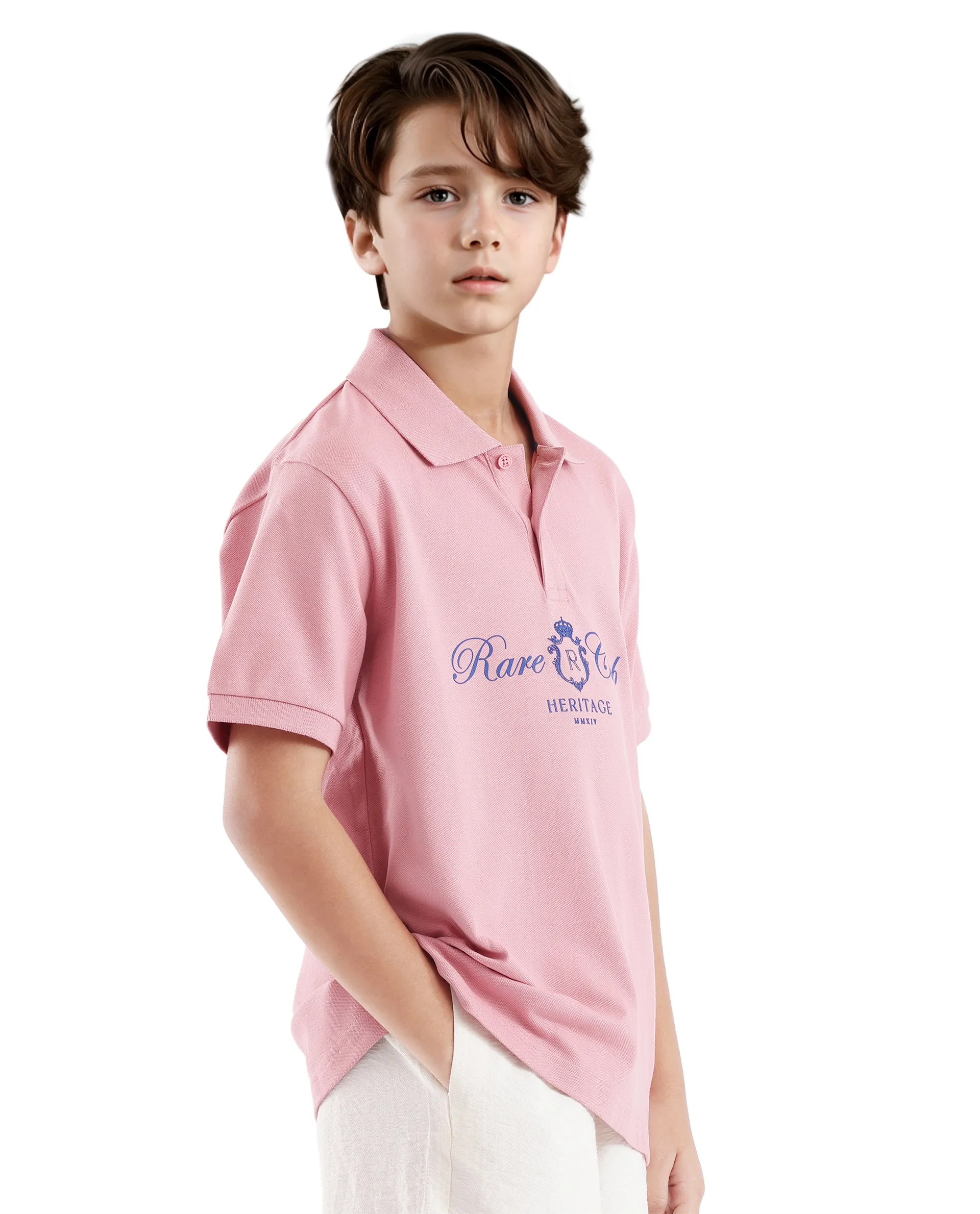 Rare Ones Kids Aimo Pastel Pink Cotton Short Sleeve Hd Print Polo - Image 6