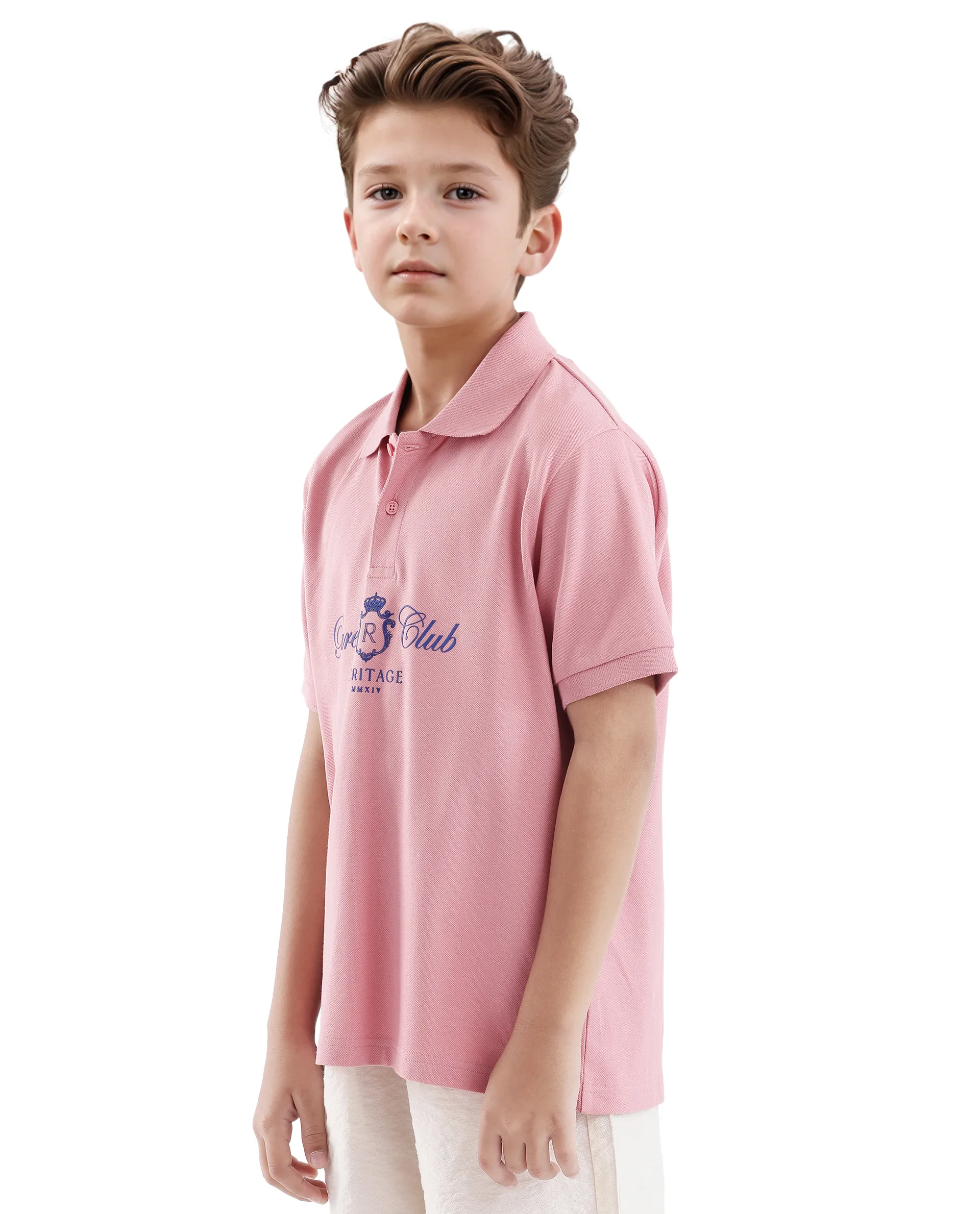 Rare Ones Kids Aimo Pastel Pink Cotton Short Sleeve Hd Print Polo - Image 7