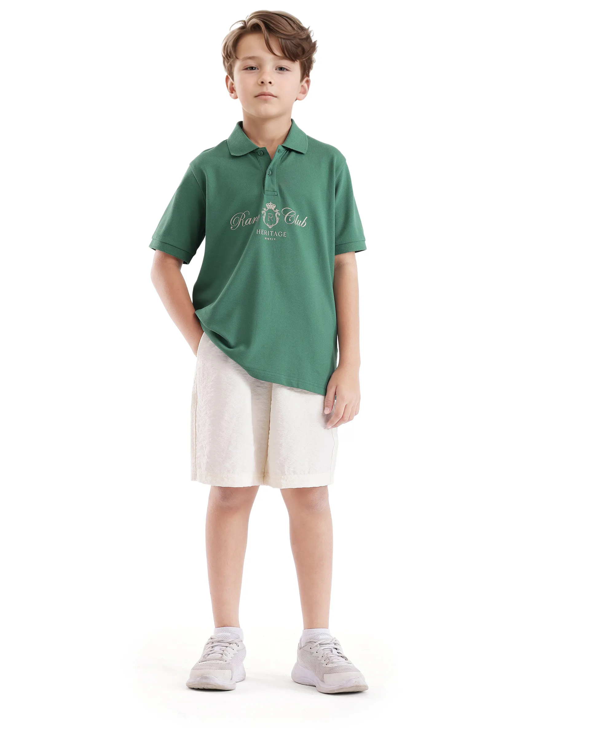 Rare Ones Kids Aimo Green Cotton Short Sleeve Hd Print Polo - Image 3