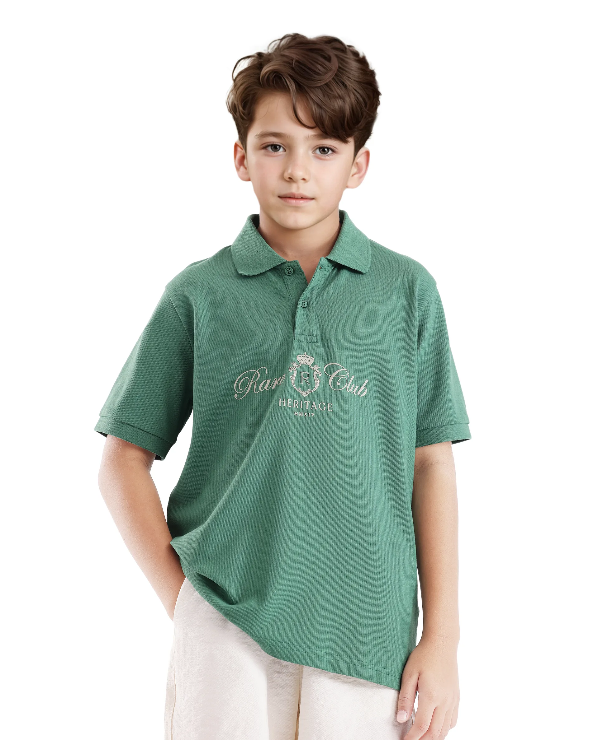 Rare Ones Kids Aimo Green Cotton Short Sleeve Hd Print Polo - Image 5