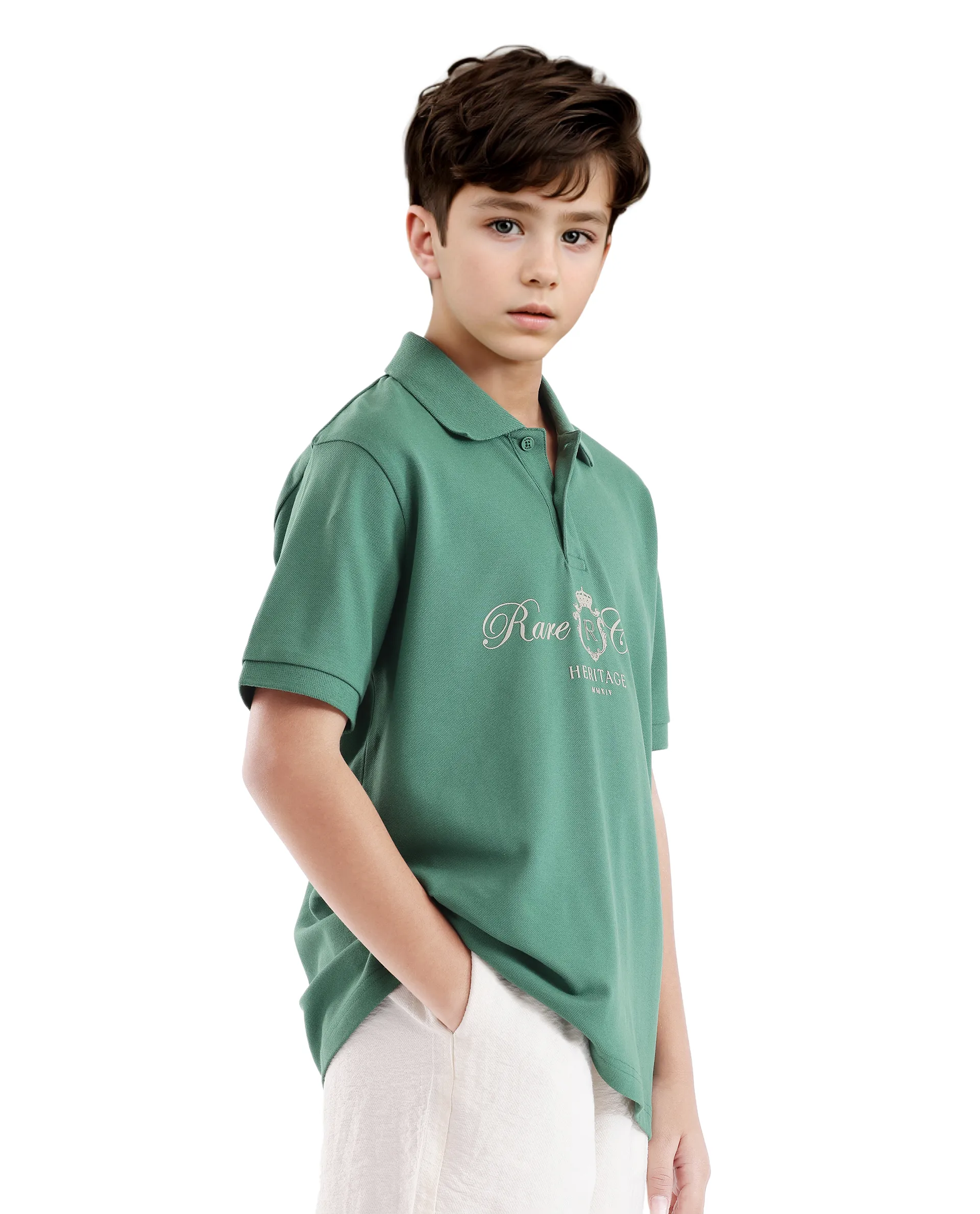 Rare Ones Kids Aimo Green Cotton Short Sleeve Hd Print Polo - Image 6