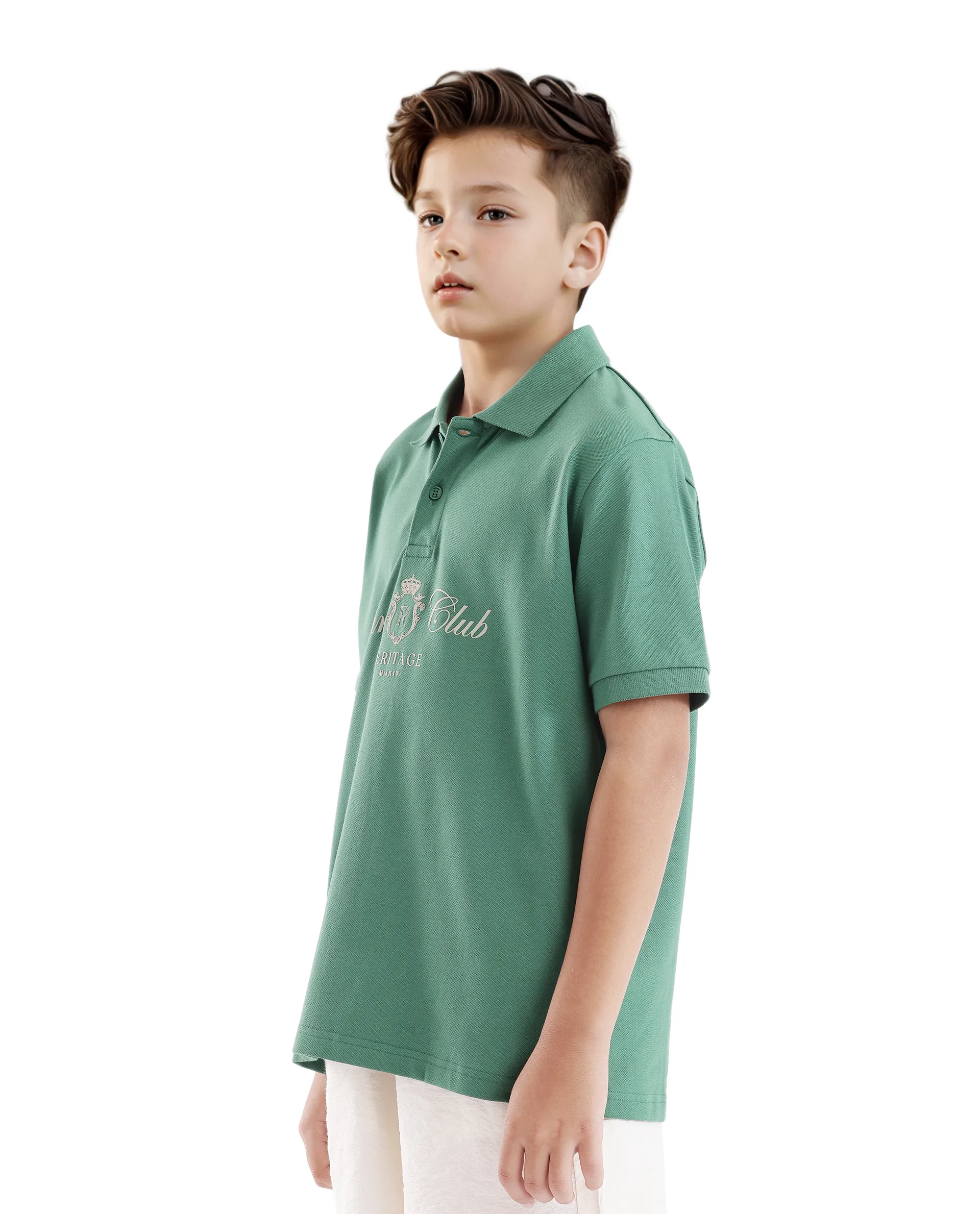 Rare Ones Kids Aimo Green Cotton Short Sleeve Hd Print Polo - Image 7