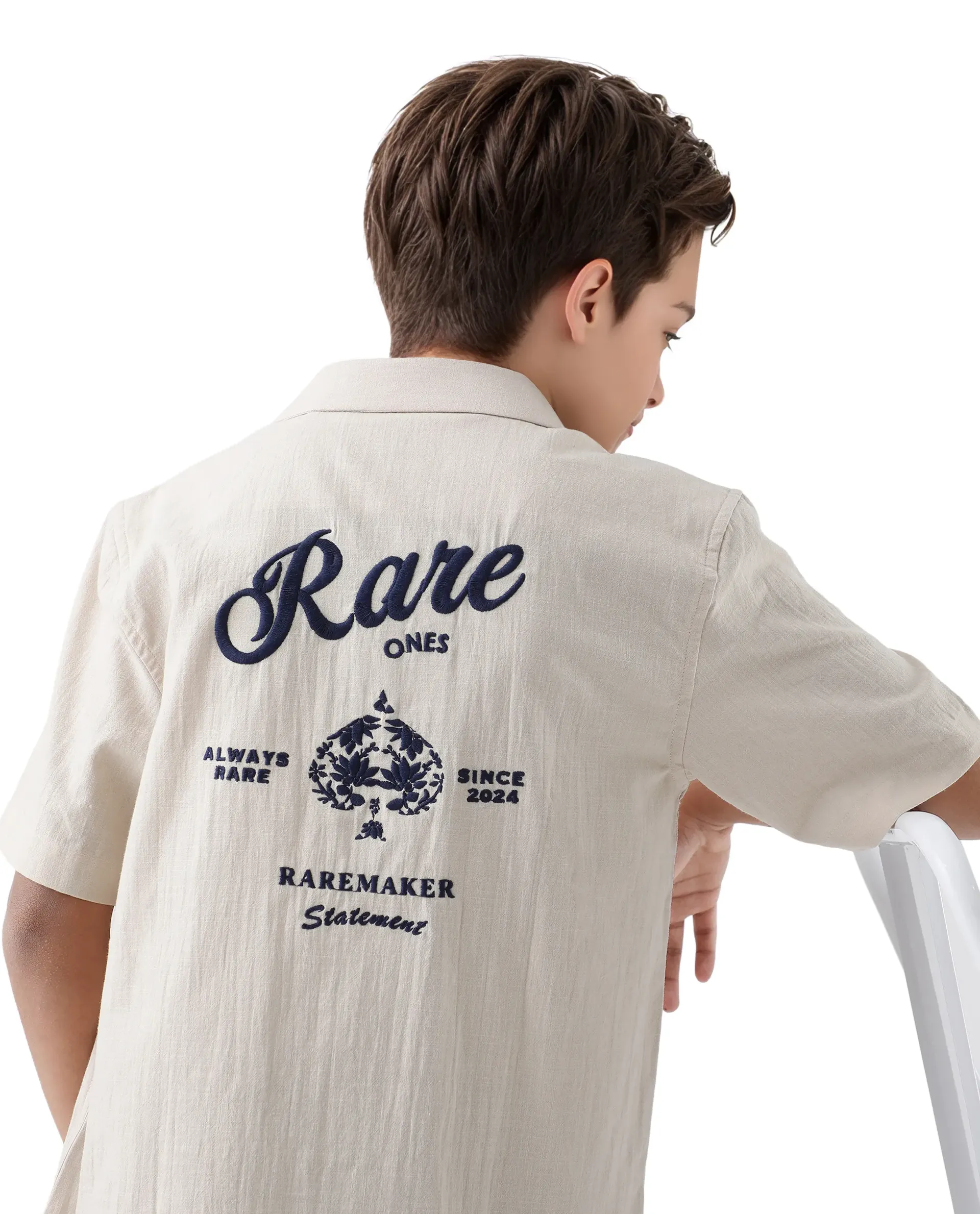 Rare Ones Kids Alma Beige Cotton Half Sleeve Button Solid Regular Fit Shirt