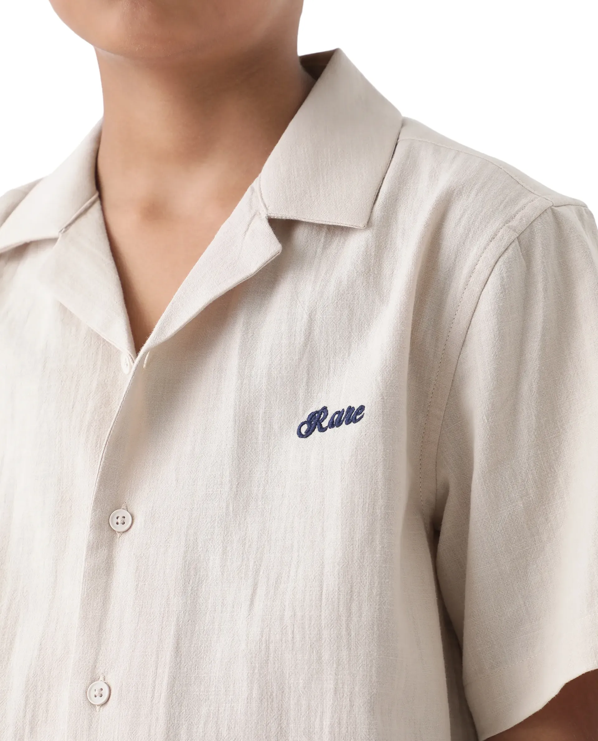 Rare Ones Kids Alma Beige Cotton Half Sleeve Button Solid Regular Fit Shirt - Image 5