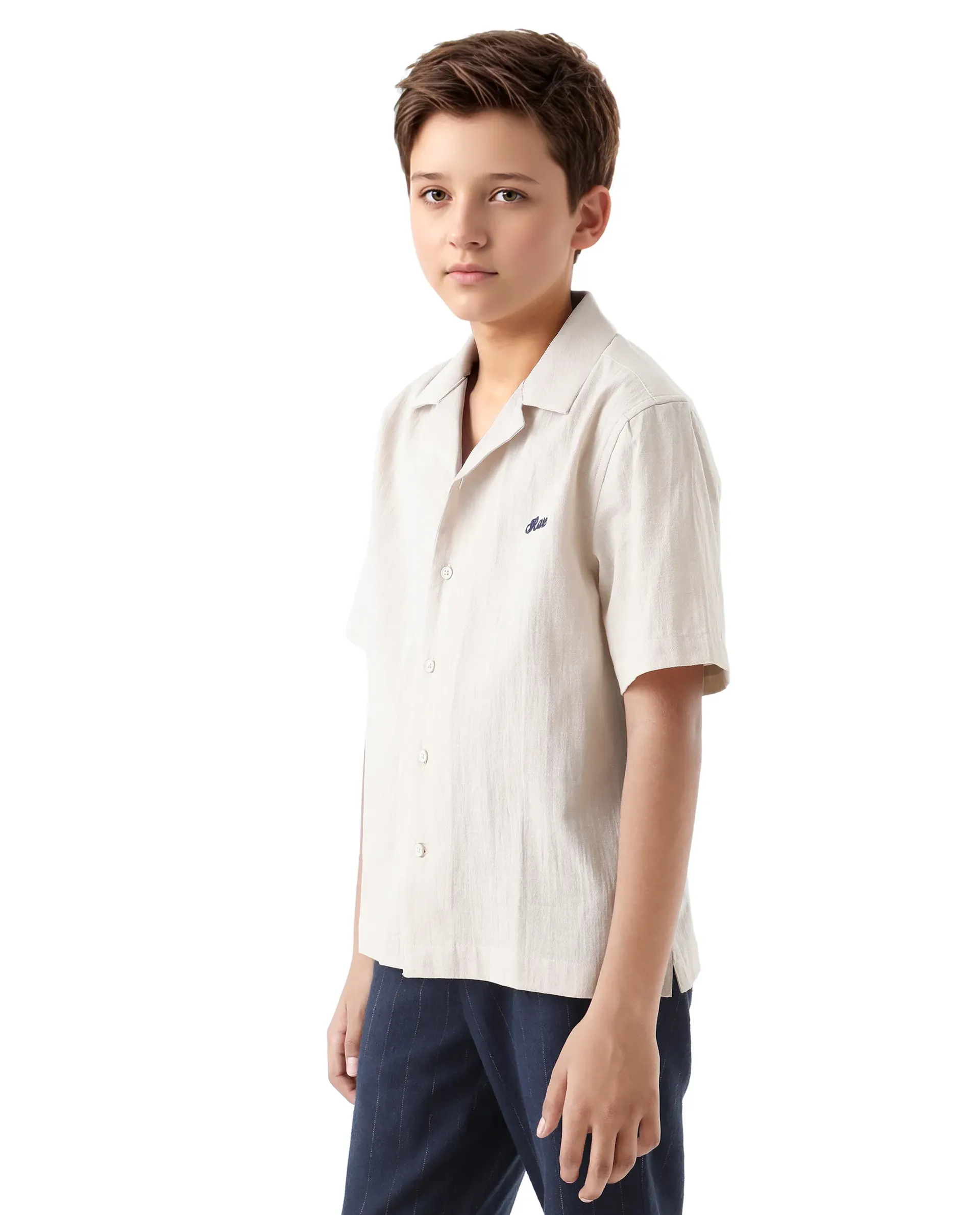 Rare Ones Kids Alma Beige Cotton Half Sleeve Button Solid Regular Fit Shirt - Image 6