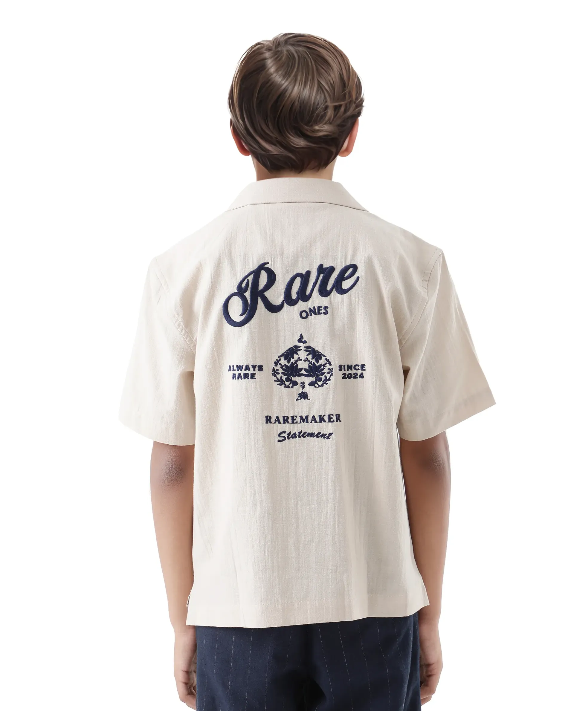 Rare Ones Kids Alma Beige Cotton Half Sleeve Button Solid Regular Fit Shirt - Image 8