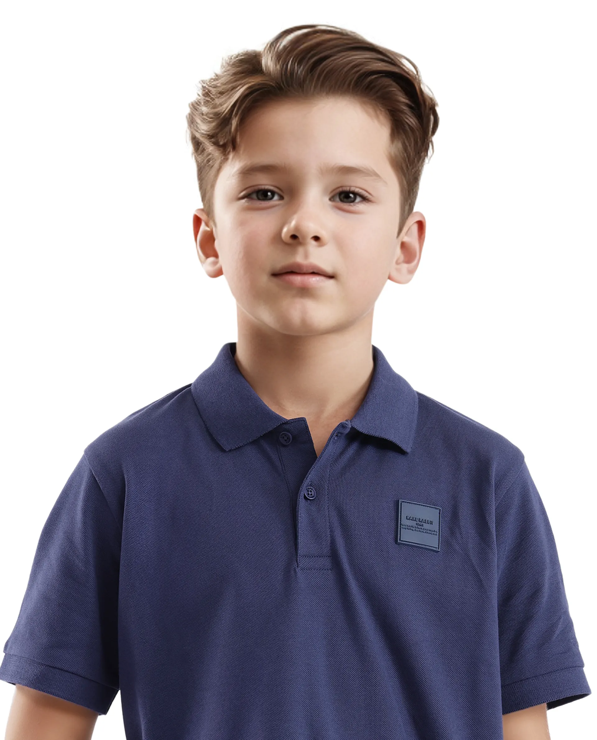 Rare Ones Kids Aran Dark Blue Cotton Blend Short Sleeve Applique Polo