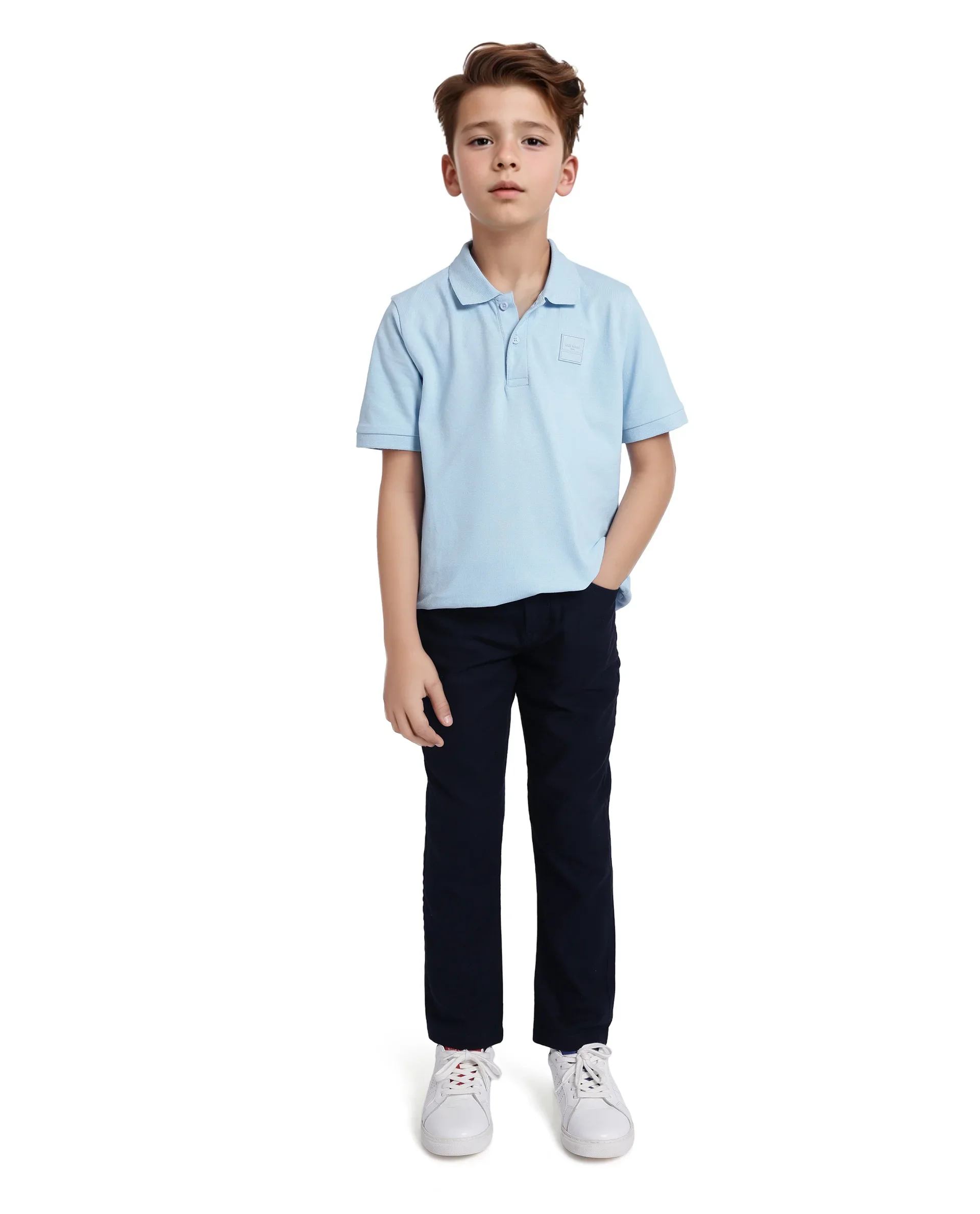 Rare Ones Kids Aran Light Blue Cotton Blend Short Sleeve Polo Neck Applique Polo - Image 2
