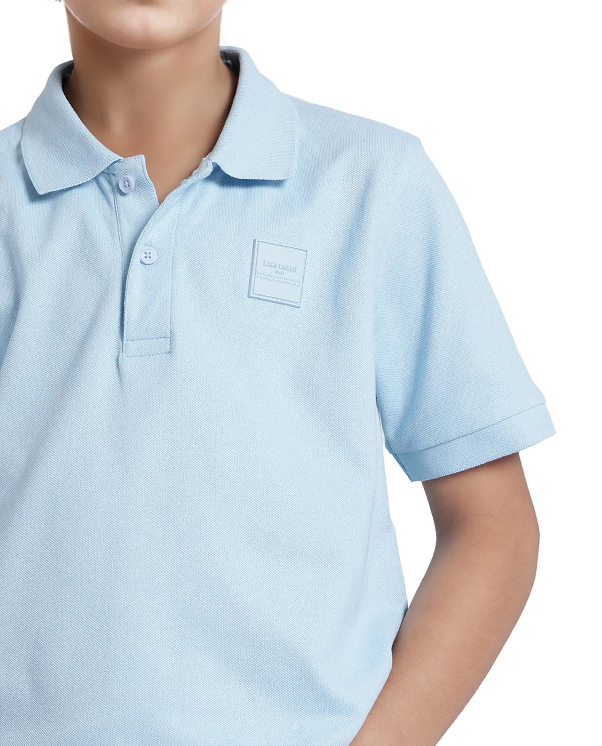 Rare Ones Kids Aran Light Blue Cotton Blend Short Sleeve Polo Neck Applique Polo - Image 3