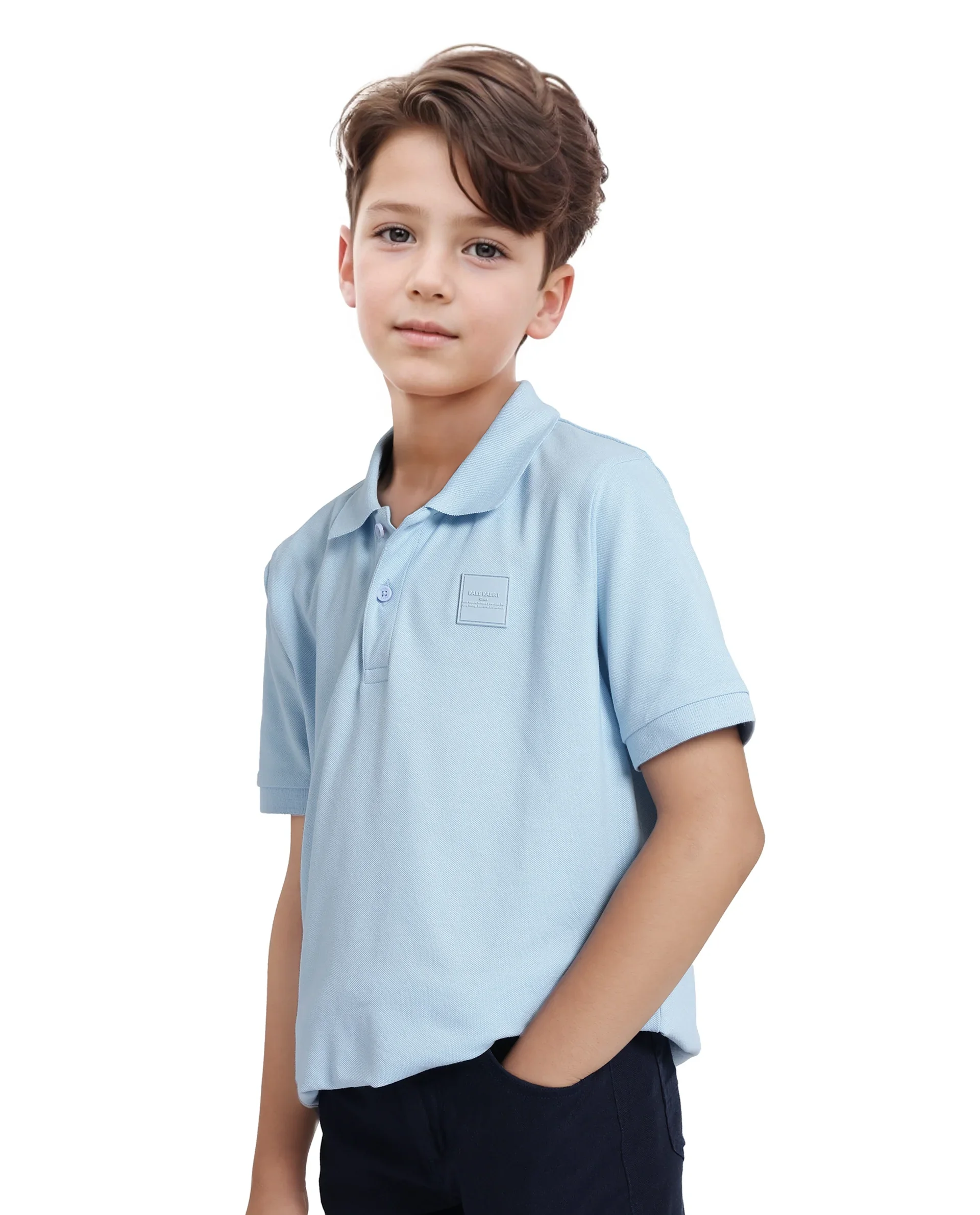 Rare Ones Kids Aran Light Blue Cotton Blend Short Sleeve Polo Neck Applique Polo - Image 6