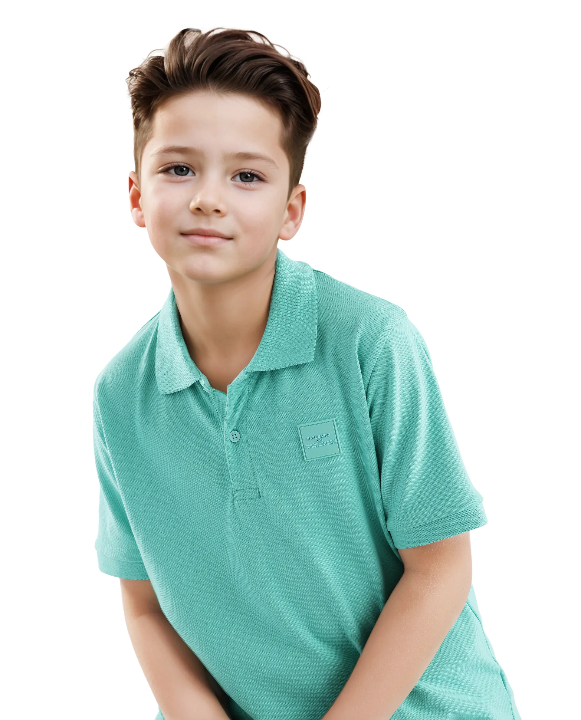 Rare Ones Kids Aran Light Green Cotton Blend Short Sleeve Applique Print Polo