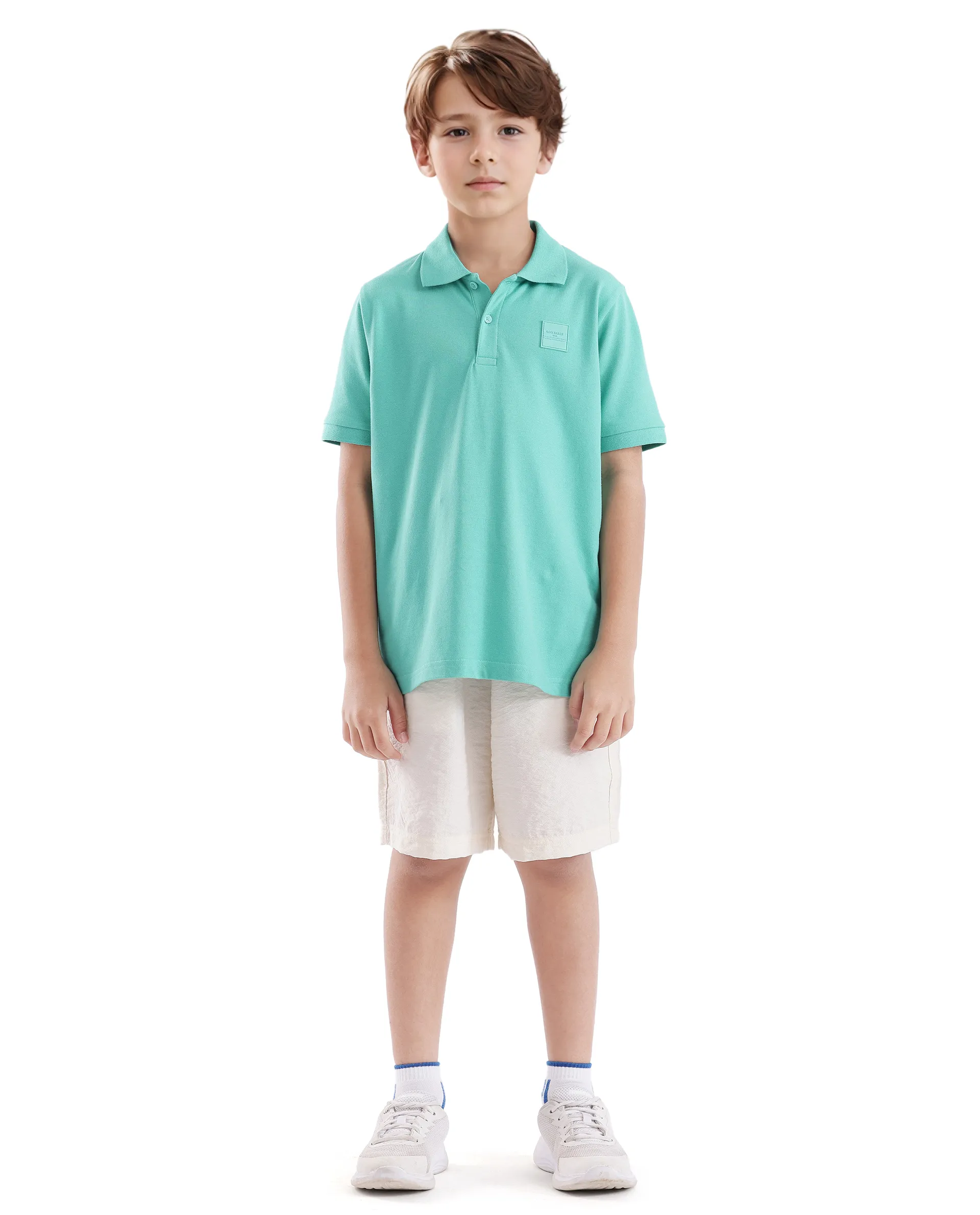 Rare Ones Kids Aran Light Green Cotton Blend Short Sleeve Applique Print Polo - Image 3